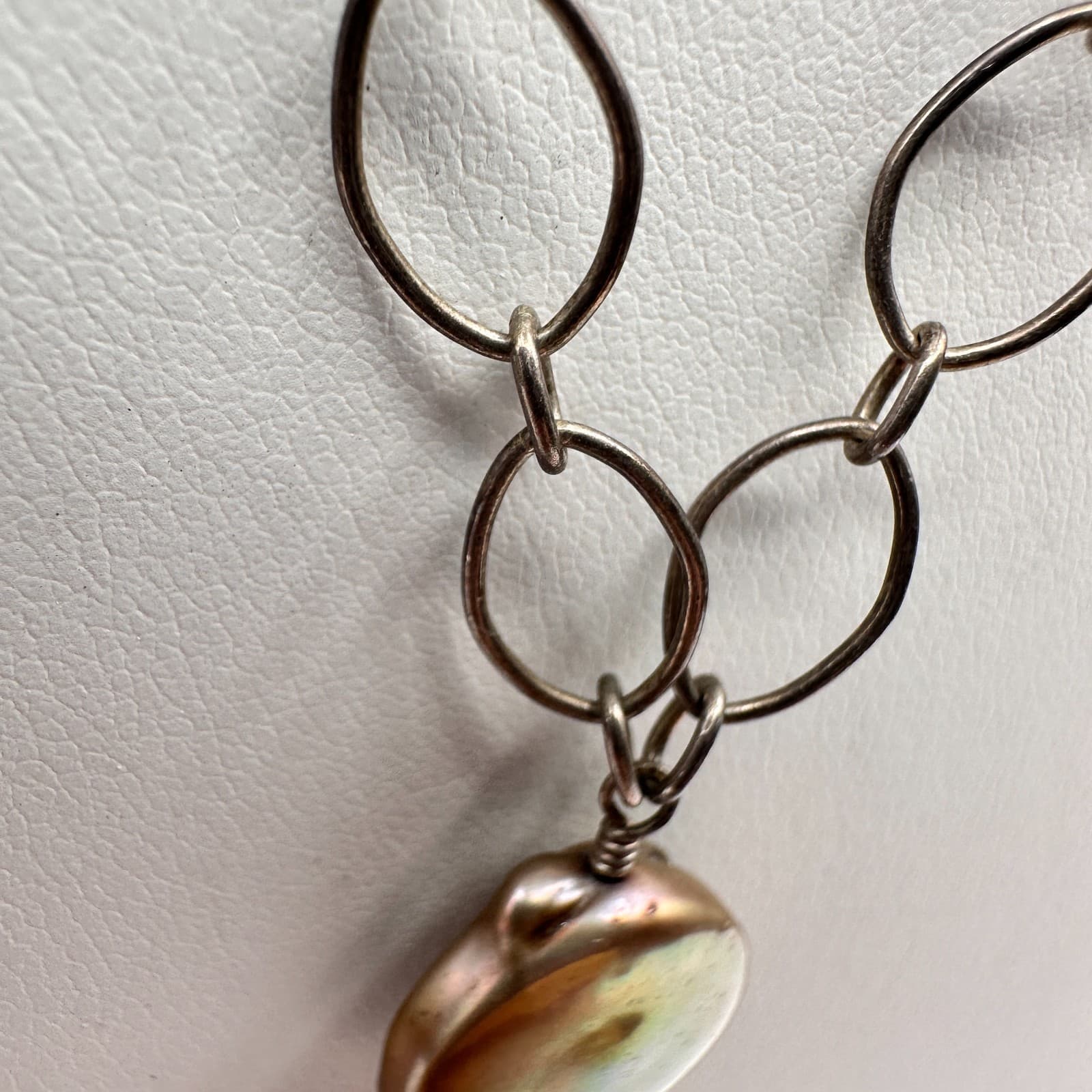 Vintage 90s Silver Jasper Teardrop Pearl Statement Necklace Boho Women's Jewelry - Thumbnail 7