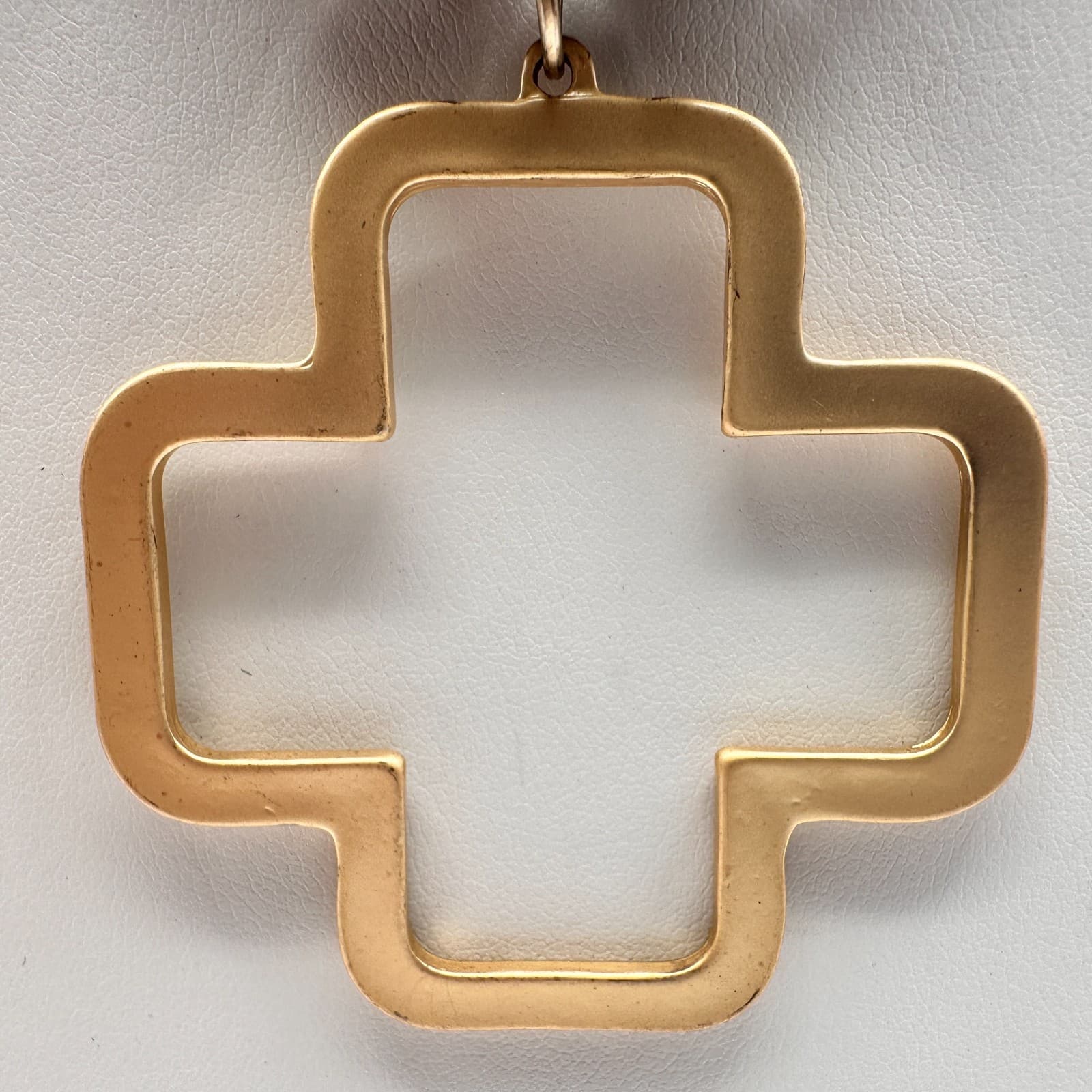 Vintage 90s Jasper Stone Beaded Necklace Gold Tone Open Cross Pendant Jewelry - Thumbnail 9