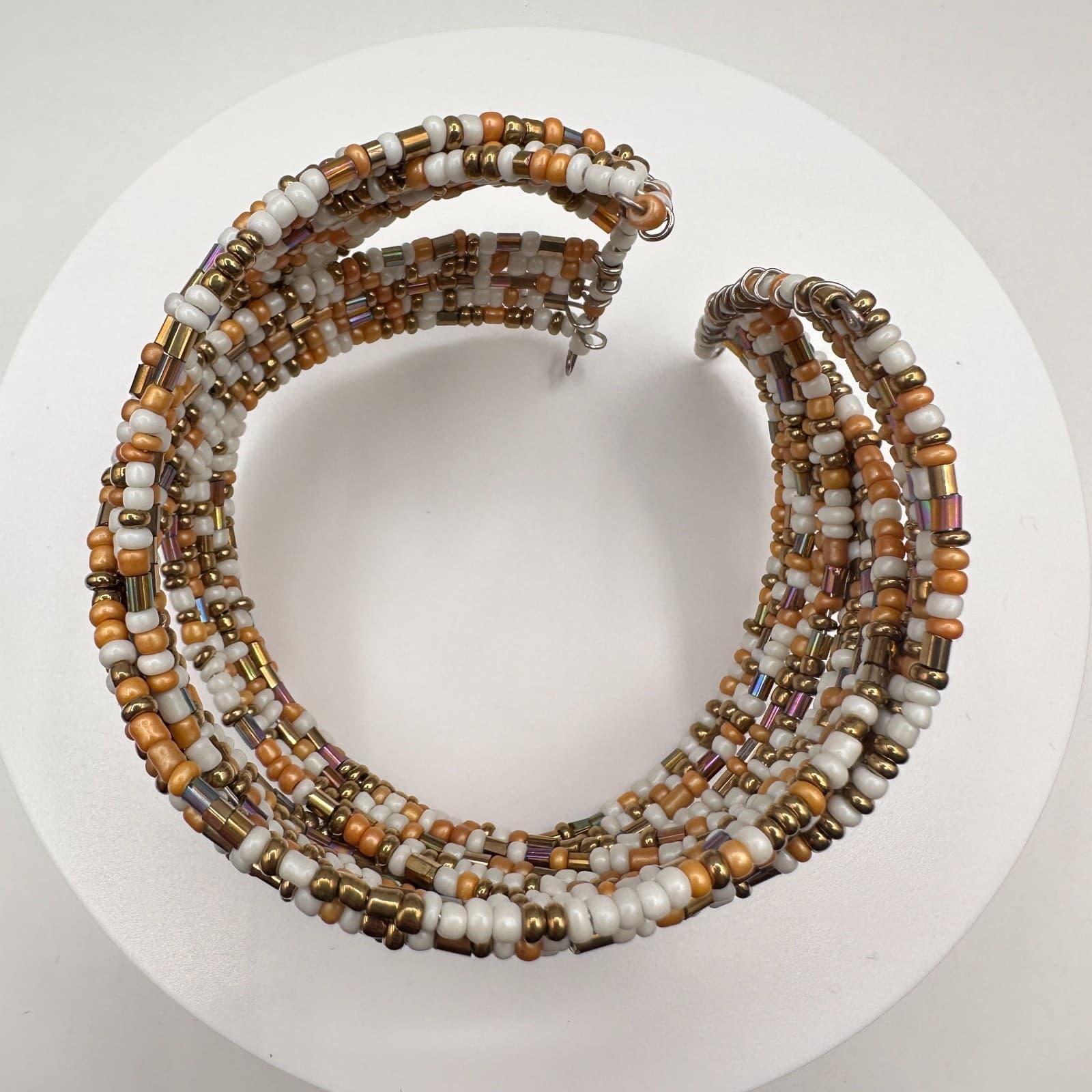 Vintage 90s Multi-Strand Seed Bead Wire Wrap Cuff Bracelet Women's Jewelry - Thumbnail 7