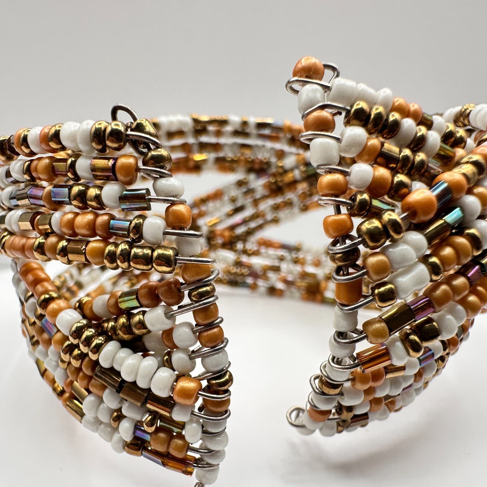 Vintage 90s Multi-Strand Seed Bead Wire Wrap Cuff Bracelet Women's Jewelry - Thumbnail 8