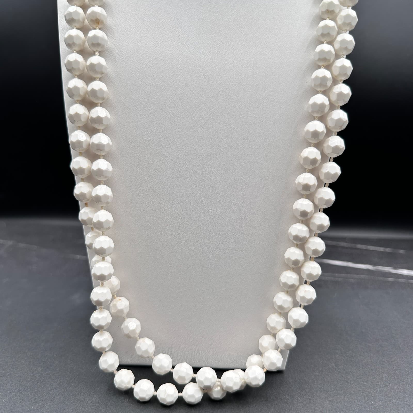 Vintage 60s 70s White Acrylic Faceted Bead Necklace Long Strand Women's Jewelry - Image 1