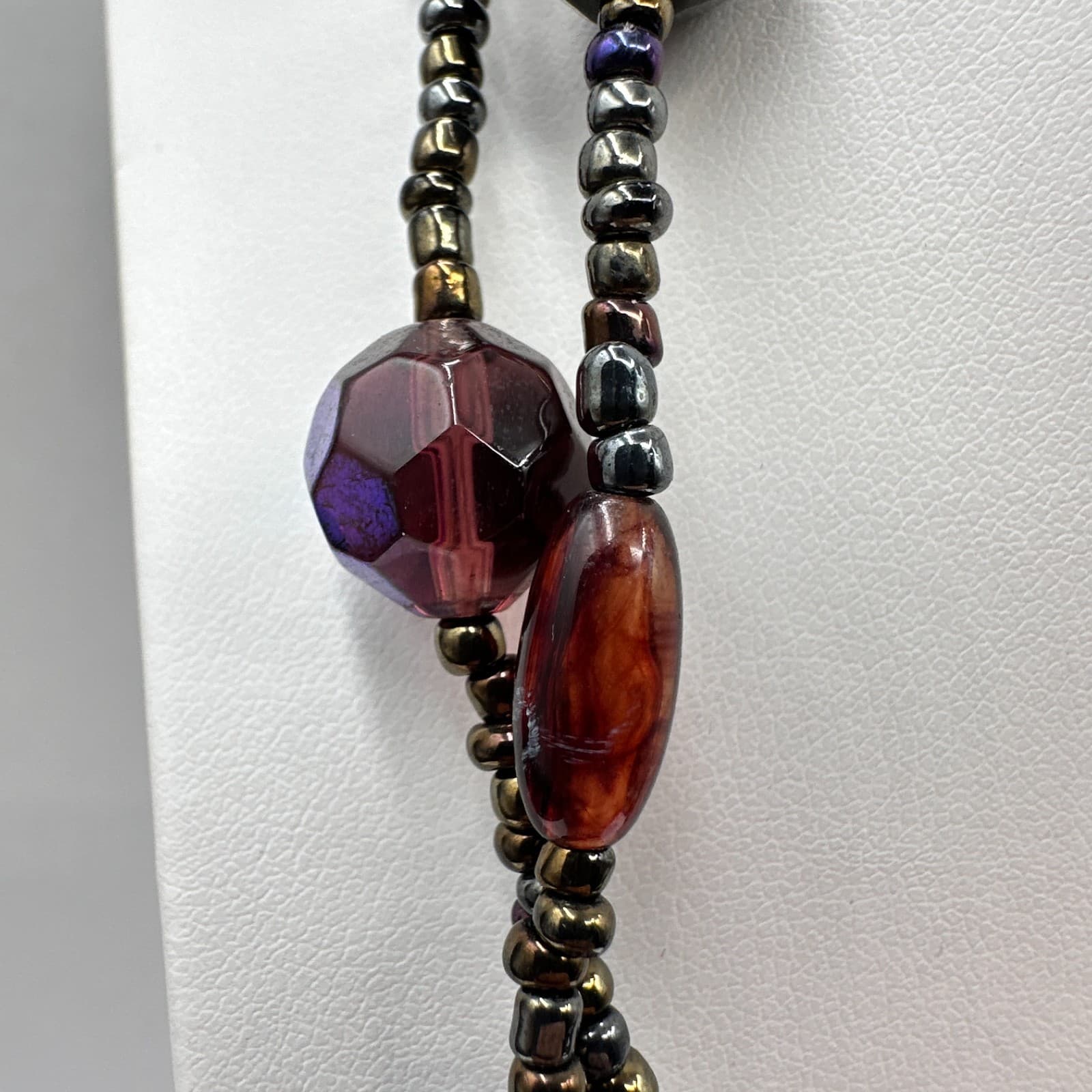 Vintage 90s Multi Strand Beaded Statement Earth Tone Necklace Women's Jewelry - Thumbnail 9