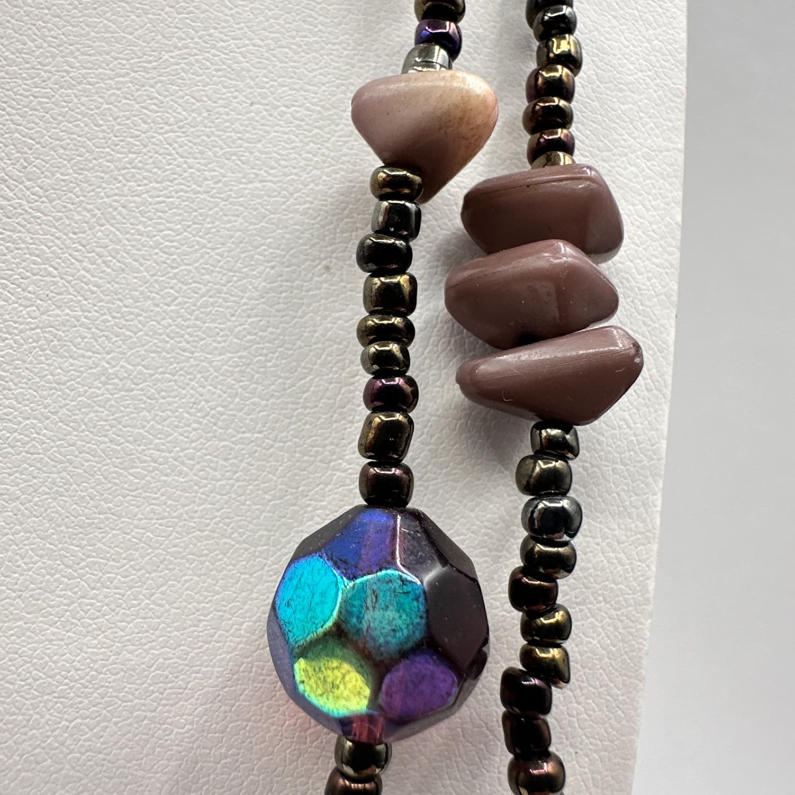 Vintage 90s Multi Strand Beaded Statement Earth Tone Necklace Women's Jewelry - Thumbnail 6