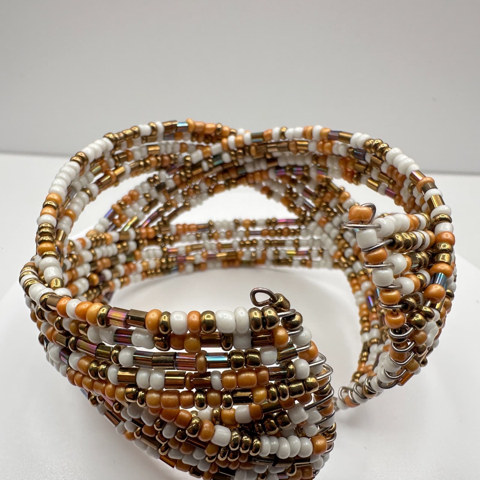 Vintage 90s Multi-Strand Seed Bead Wire Wrap Cuff Bracelet Women's Jewelry - Thumbnail 6