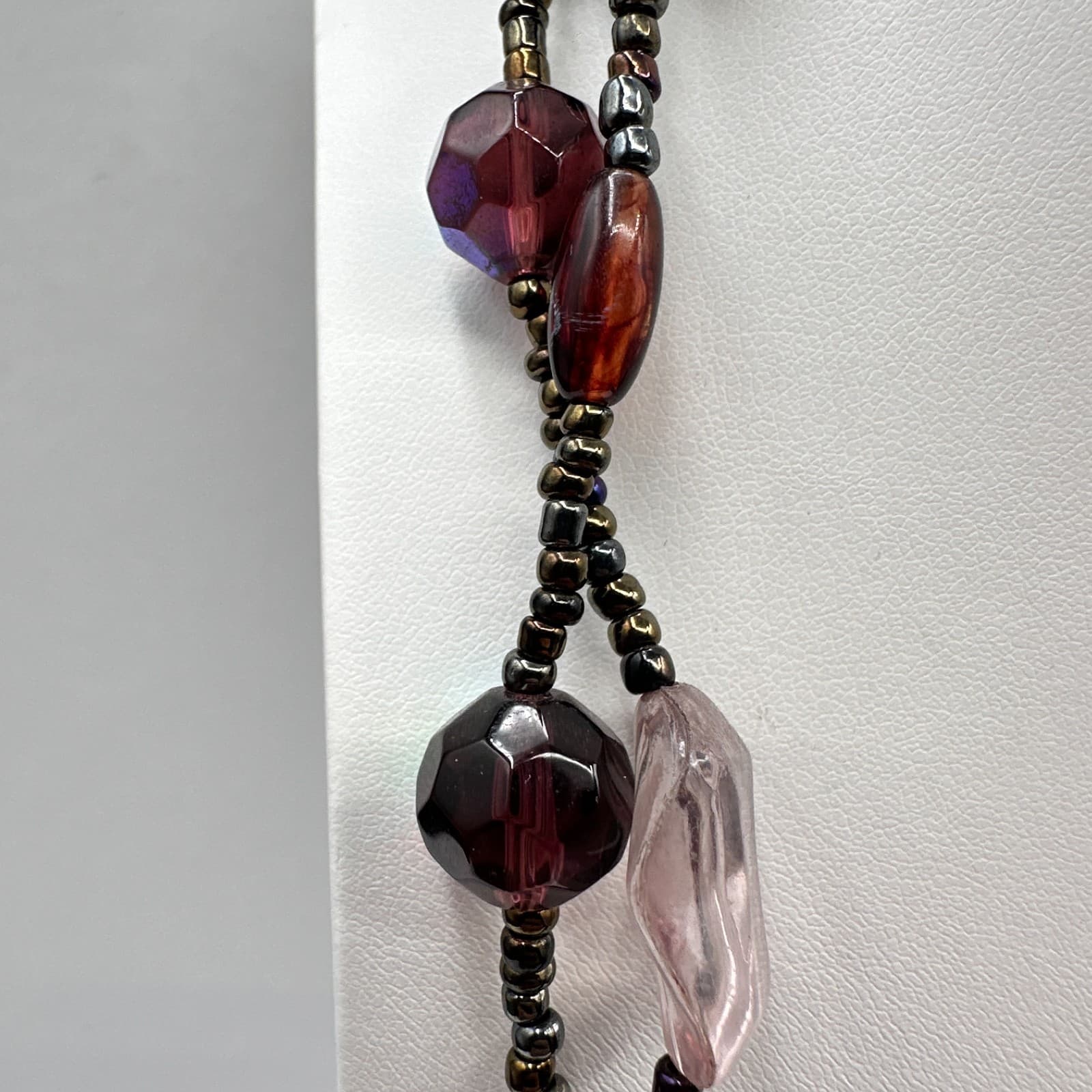 Vintage 90s Multi Strand Beaded Statement Earth Tone Necklace Women's Jewelry - Thumbnail 8