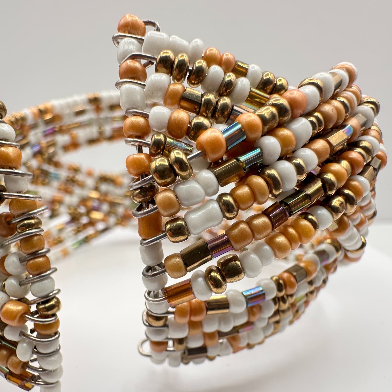 Vintage 90s Multi-Strand Seed Bead Wire Wrap Cuff Bracelet Women's Jewelry - Thumbnail 9