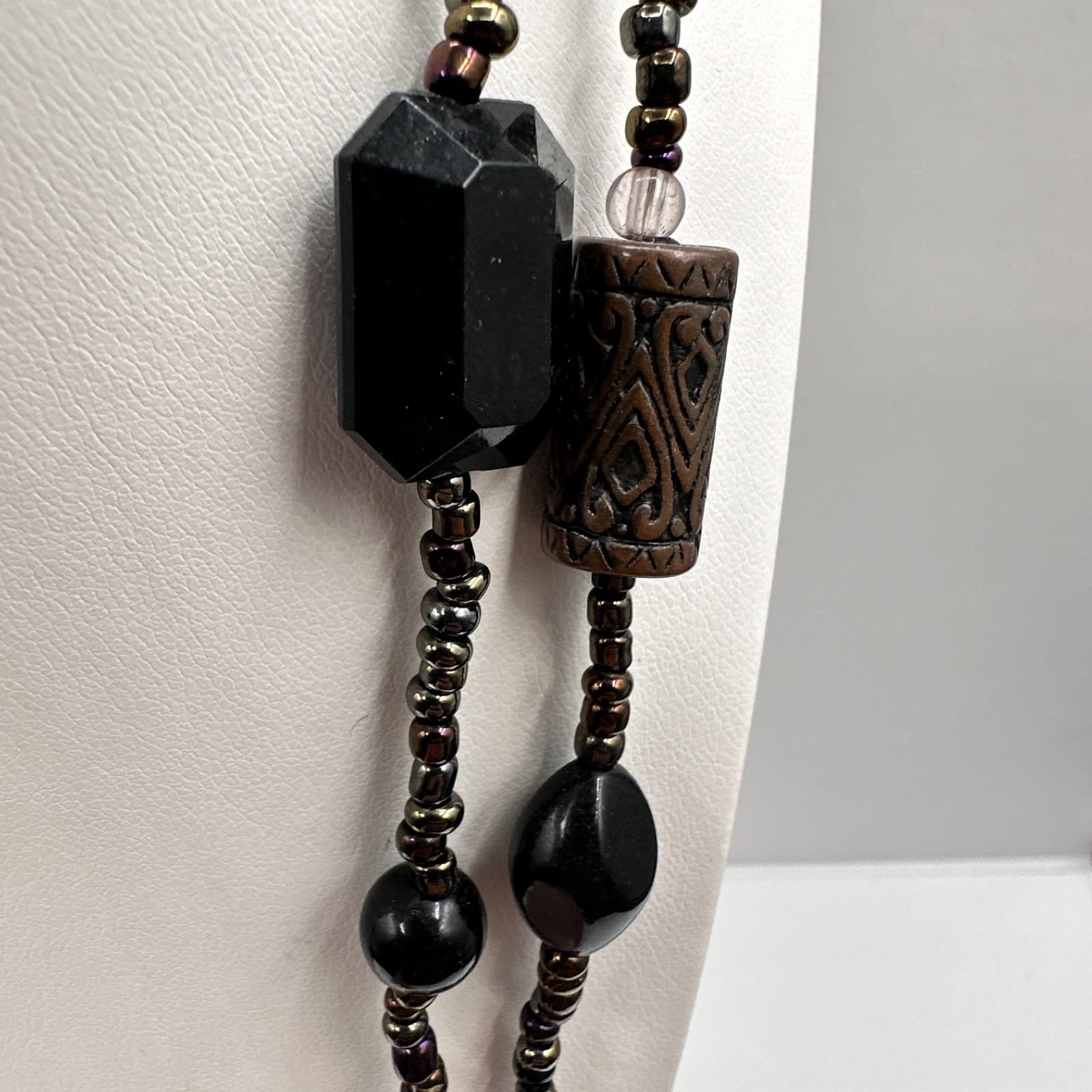 Vintage 90s Multi Strand Beaded Statement Earth Tone Necklace Women's Jewelry - Thumbnail 7