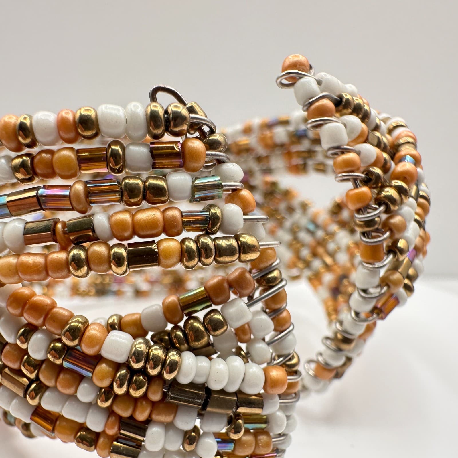 Vintage 90s Multi-Strand Seed Bead Wire Wrap Cuff Bracelet Women's Jewelry - Thumbnail 5