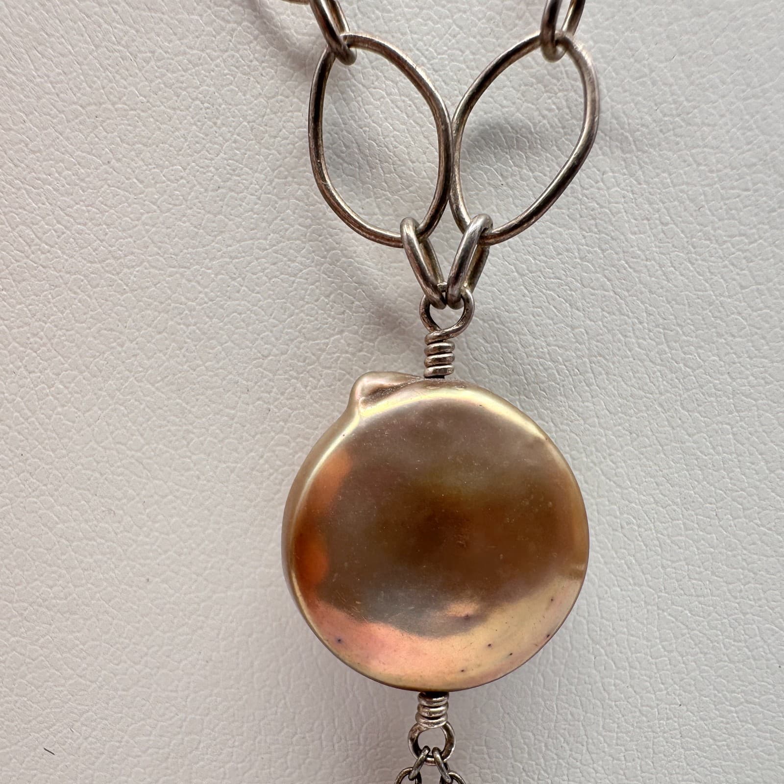 Vintage 90s Silver Jasper Teardrop Pearl Statement Necklace Boho Women's Jewelry - Thumbnail 5