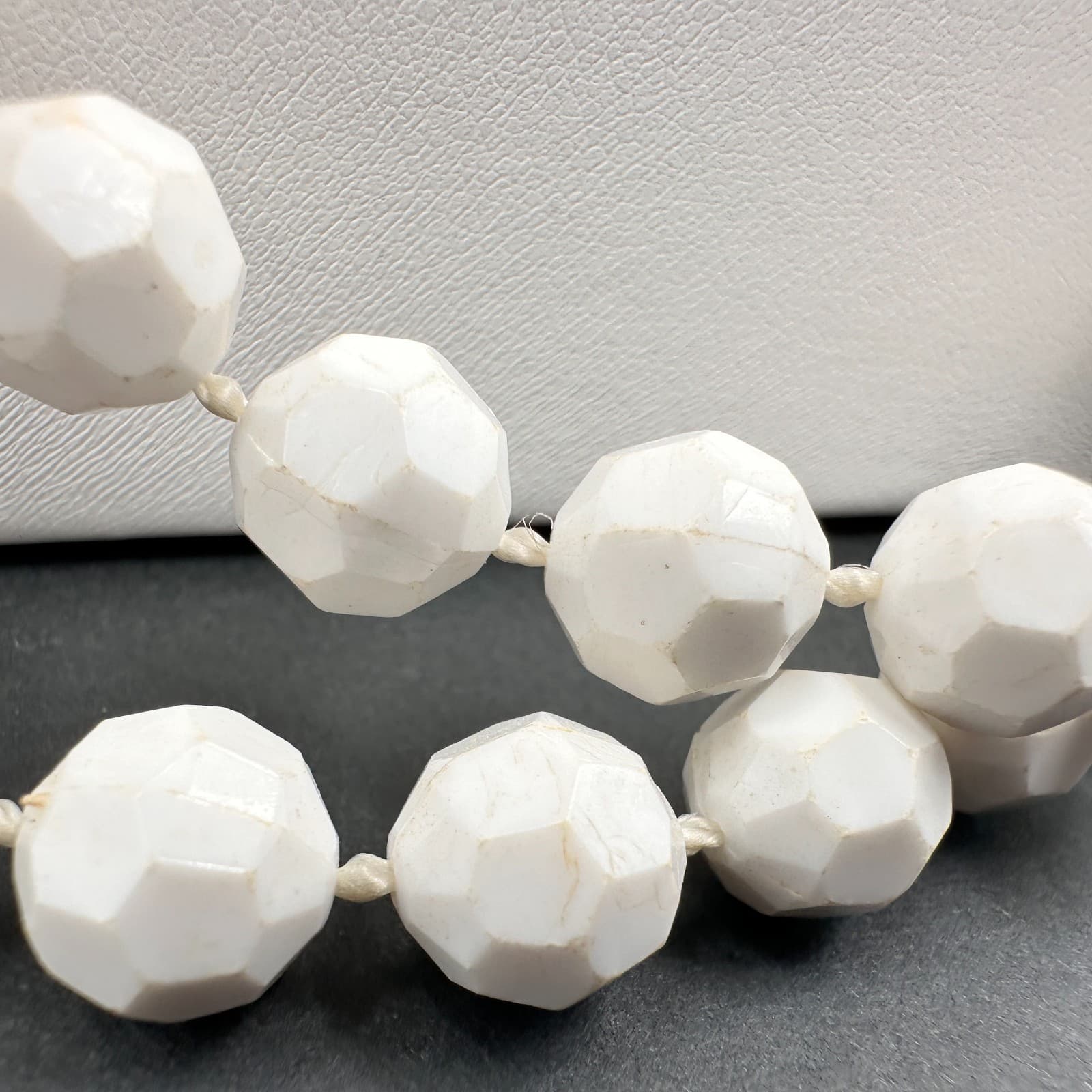 Vintage 60s 70s White Acrylic Faceted Bead Necklace Long Strand Women's Jewelry - Thumbnail 5