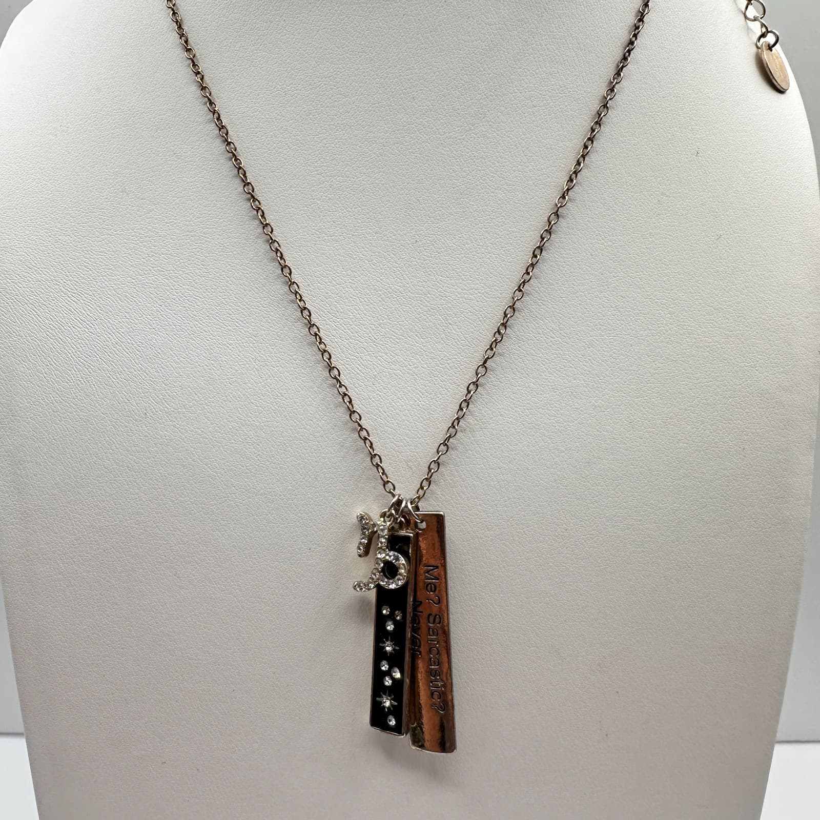 Vintage 80s 90s Gold Tone Novelty Tag Me? Sarcastic? Never Necklace Jewelry - Image 1