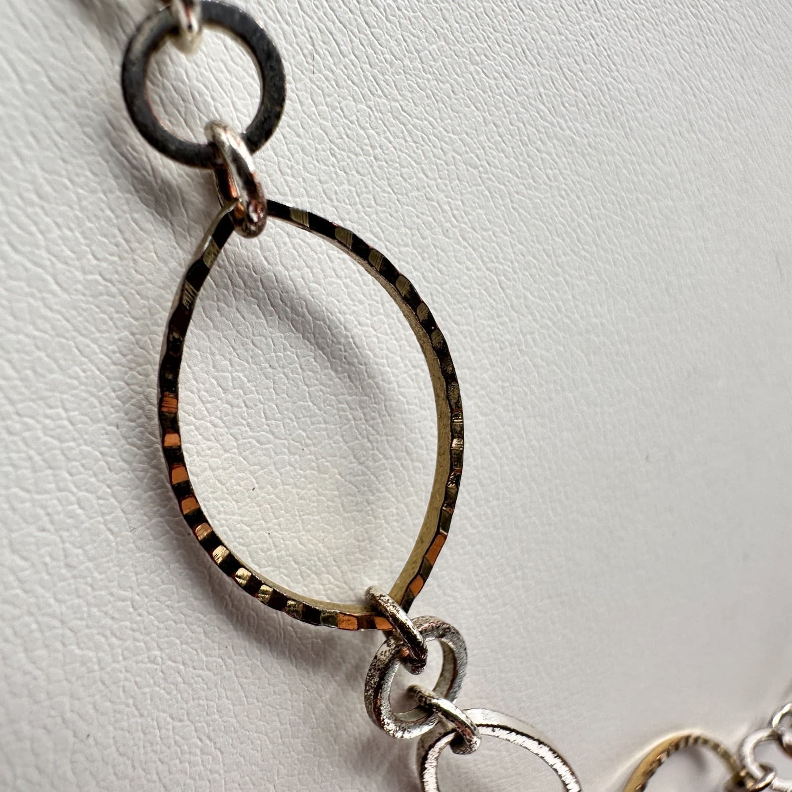 Vintage 90s Two Tone Linked Oval Station Chain Necklace Lobster Women's Jewelry - Thumbnail 4