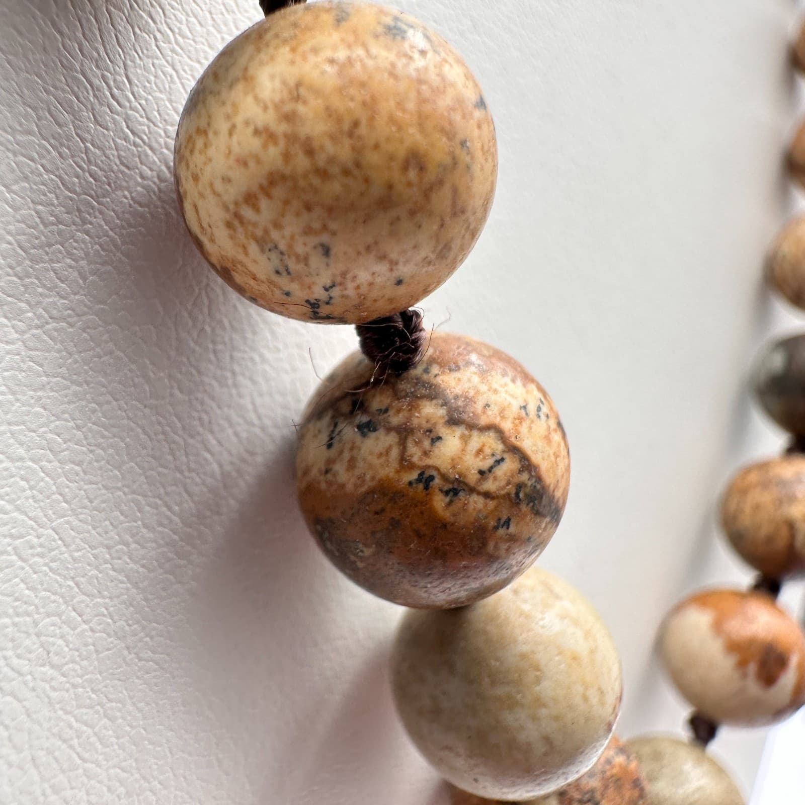 Vintage 90s Jasper Stone Beaded Necklace Gold Tone Open Cross Pendant Jewelry - Thumbnail 8