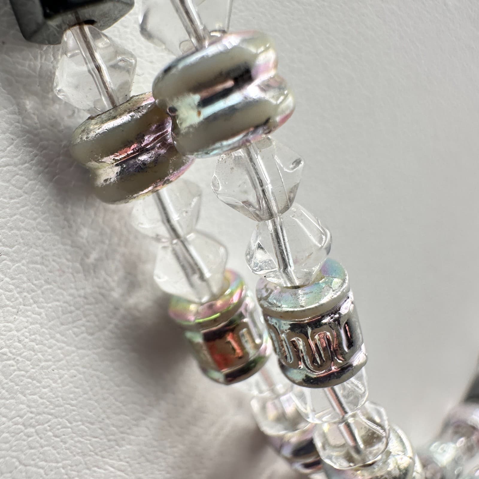 Vintage 90s Silver Tone Clear Glass & Hematite Beaded Necklace Women's Jewelry - Thumbnail 4