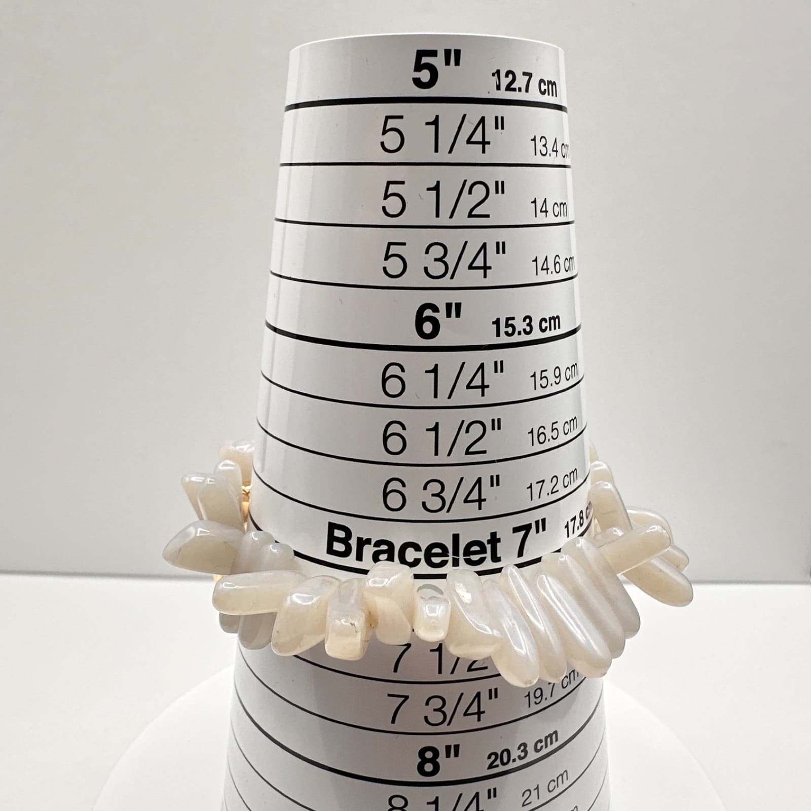 Vintage 90s Ivory Stone Chip Stretch Bracelet Gold Tone Rhinestone Triangle - Thumbnail 11