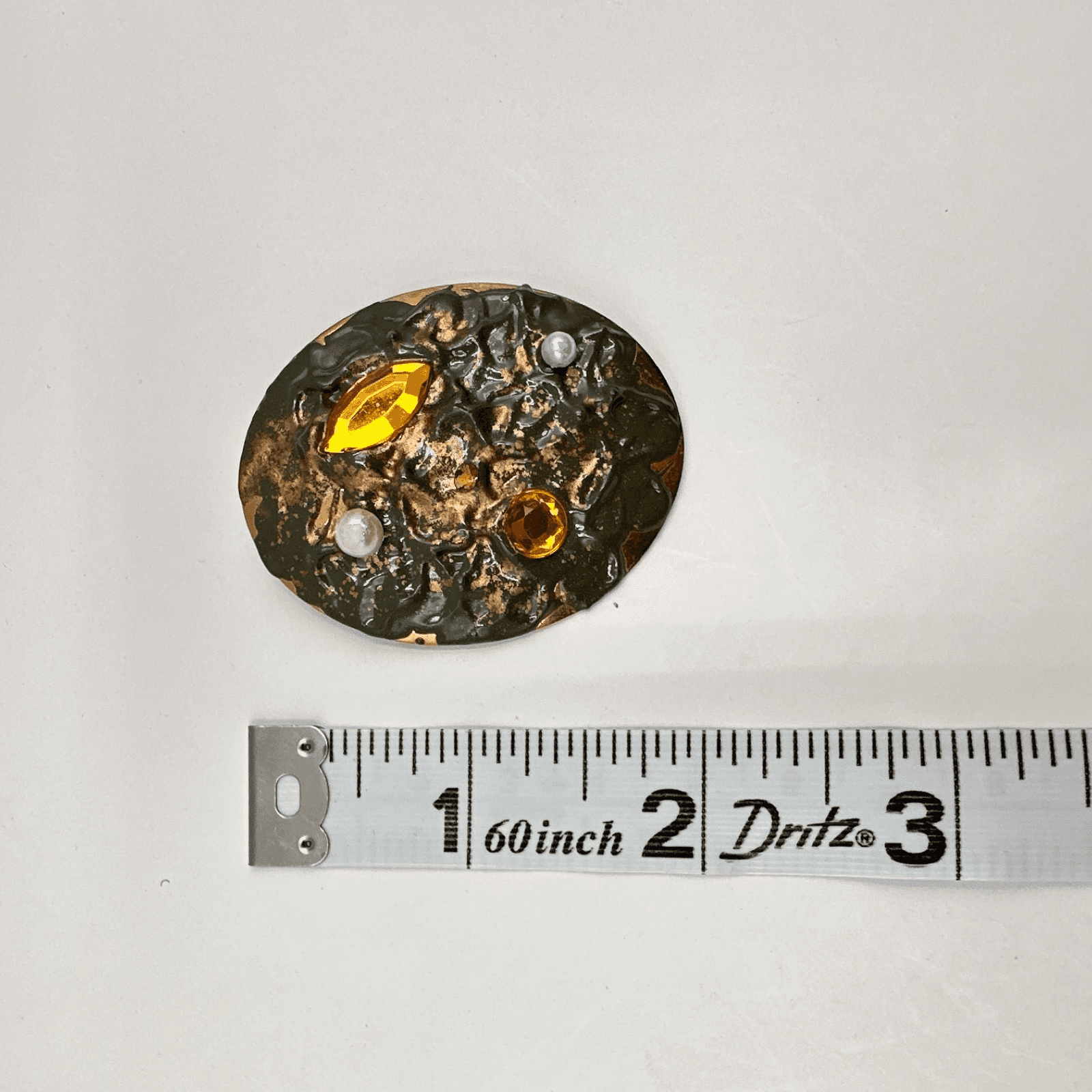 Vintage 80s Gold Tone Oval Earrings Enamel Faux Pearl Amber Rhinestone Jewelry - Thumbnail 10