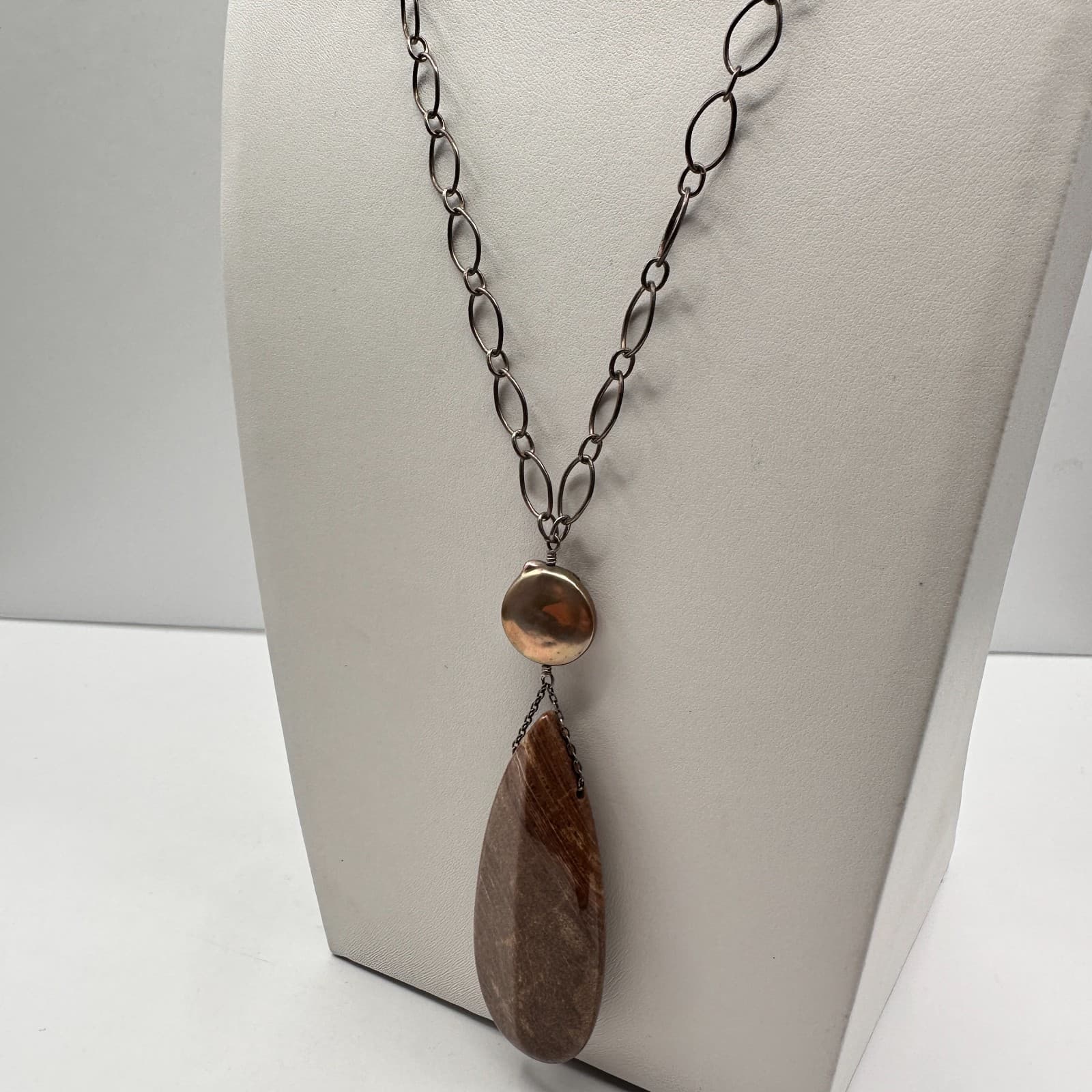 Vintage 90s Silver Jasper Teardrop Pearl Statement Necklace Boho Women's Jewelry - Thumbnail 3