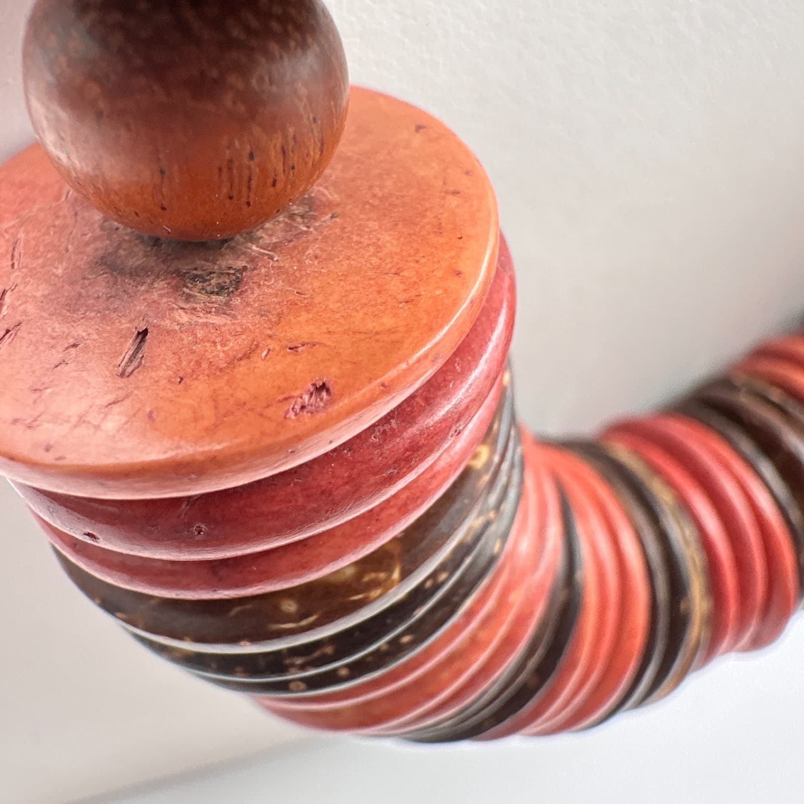 Vintage 90s Coconut Shell Wood Bead Necklace Chunky Boho Statement Jewelry - Thumbnail 4