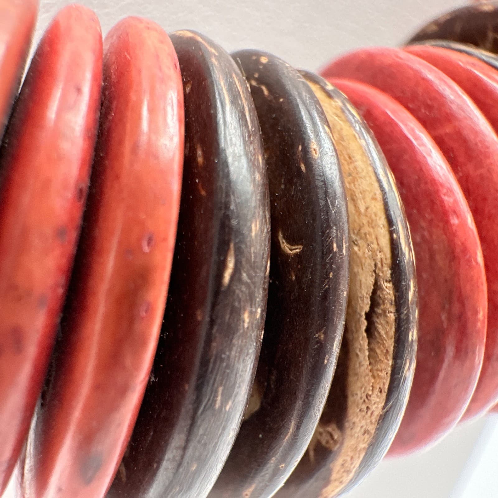 Vintage 90s Coconut Shell Wood Bead Necklace Chunky Boho Statement Jewelry - Thumbnail 8