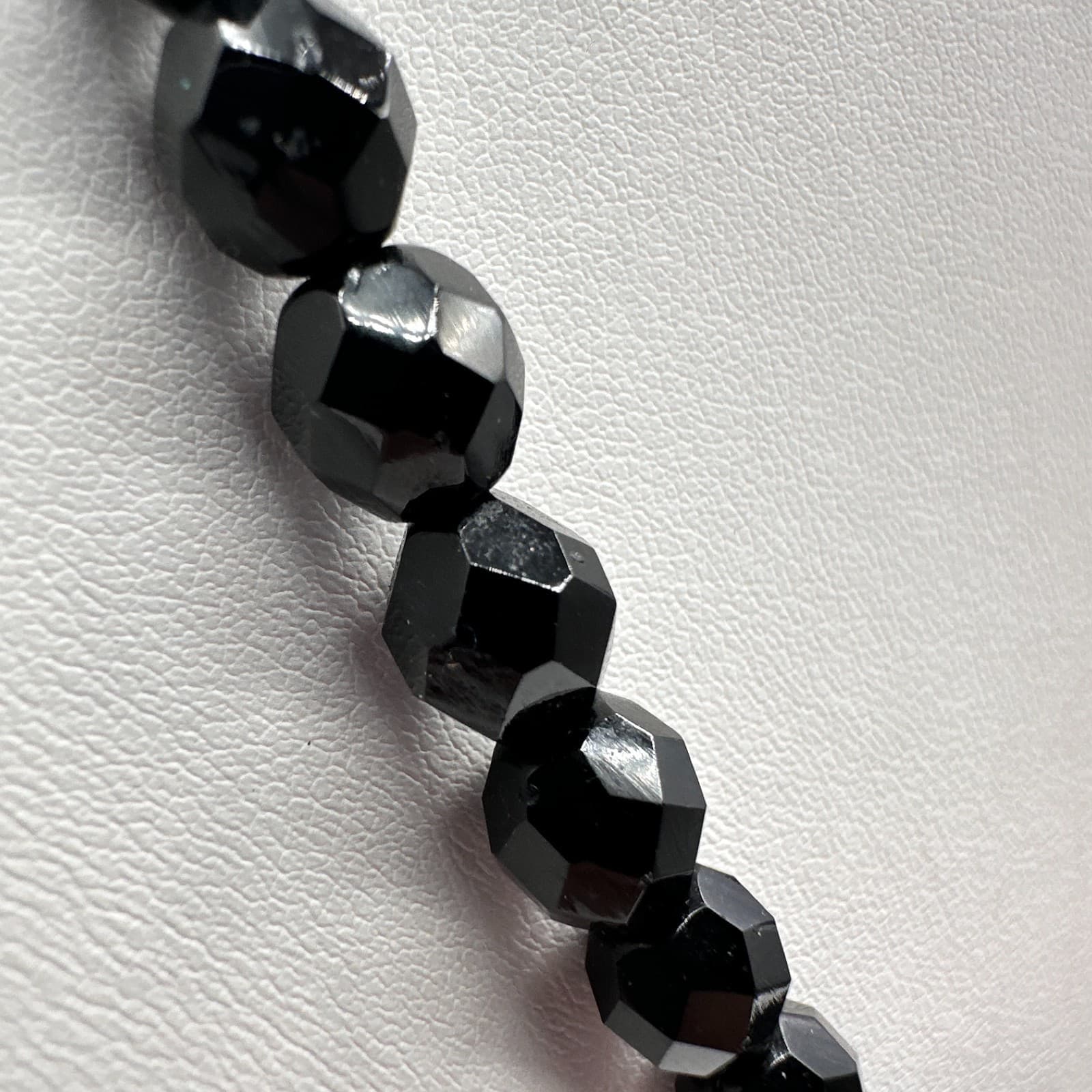 Vintage 90s Black Onyx Faceted Bead Necklace Statement Women's Classic Jewelry - Thumbnail 5