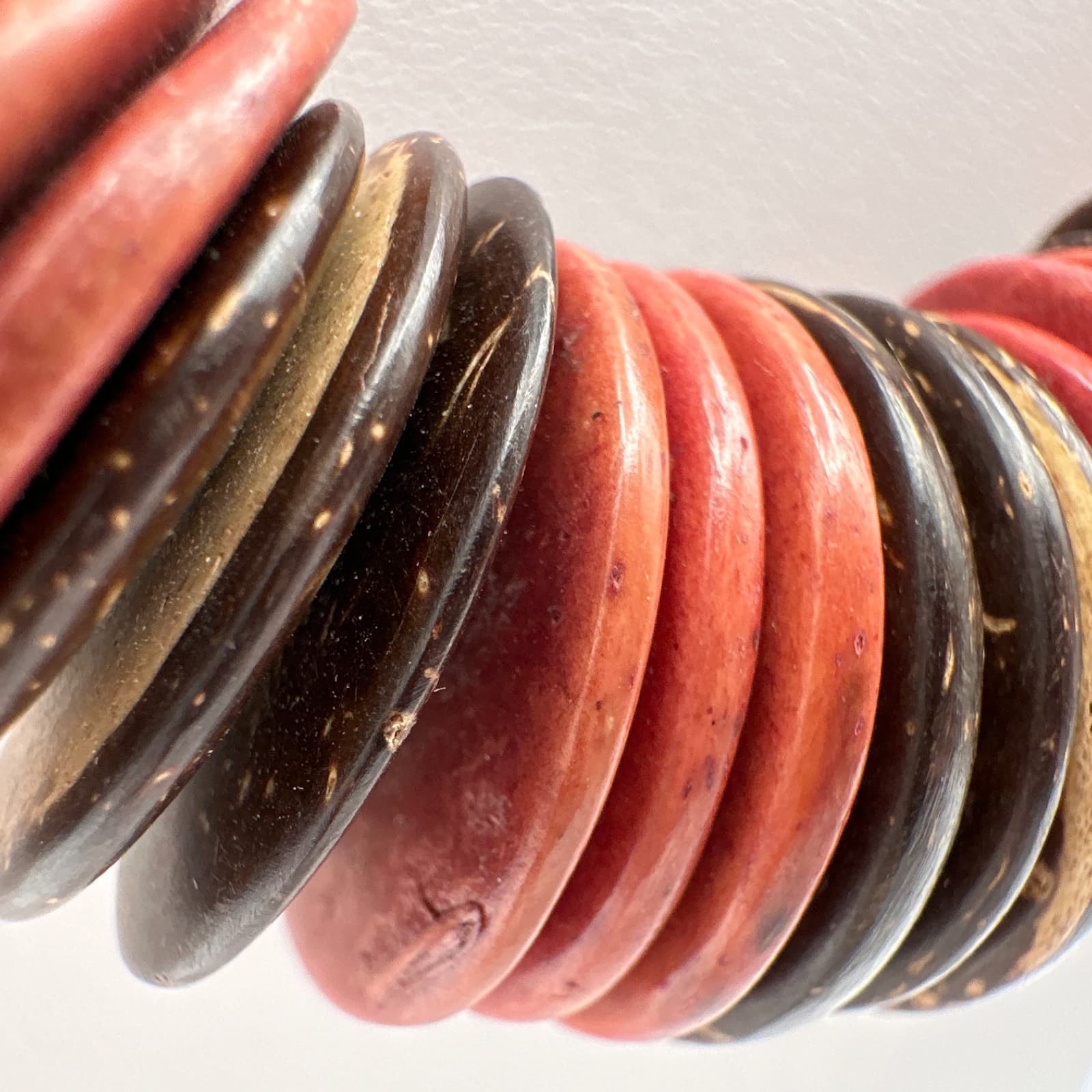 Vintage 90s Coconut Shell Wood Bead Necklace Chunky Boho Statement Jewelry - Thumbnail 7