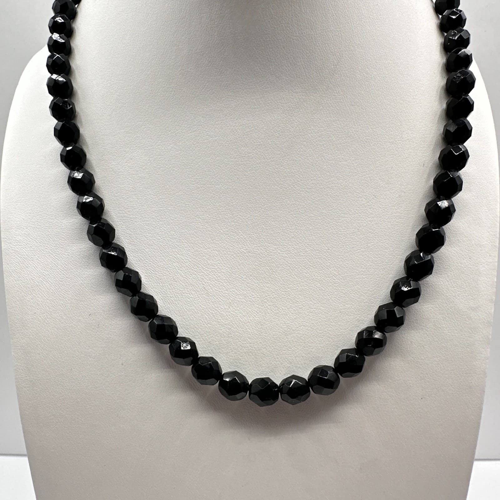 Vintage 90s Black Onyx Faceted Bead Necklace Statement Women's Classic Jewelry - Image 1