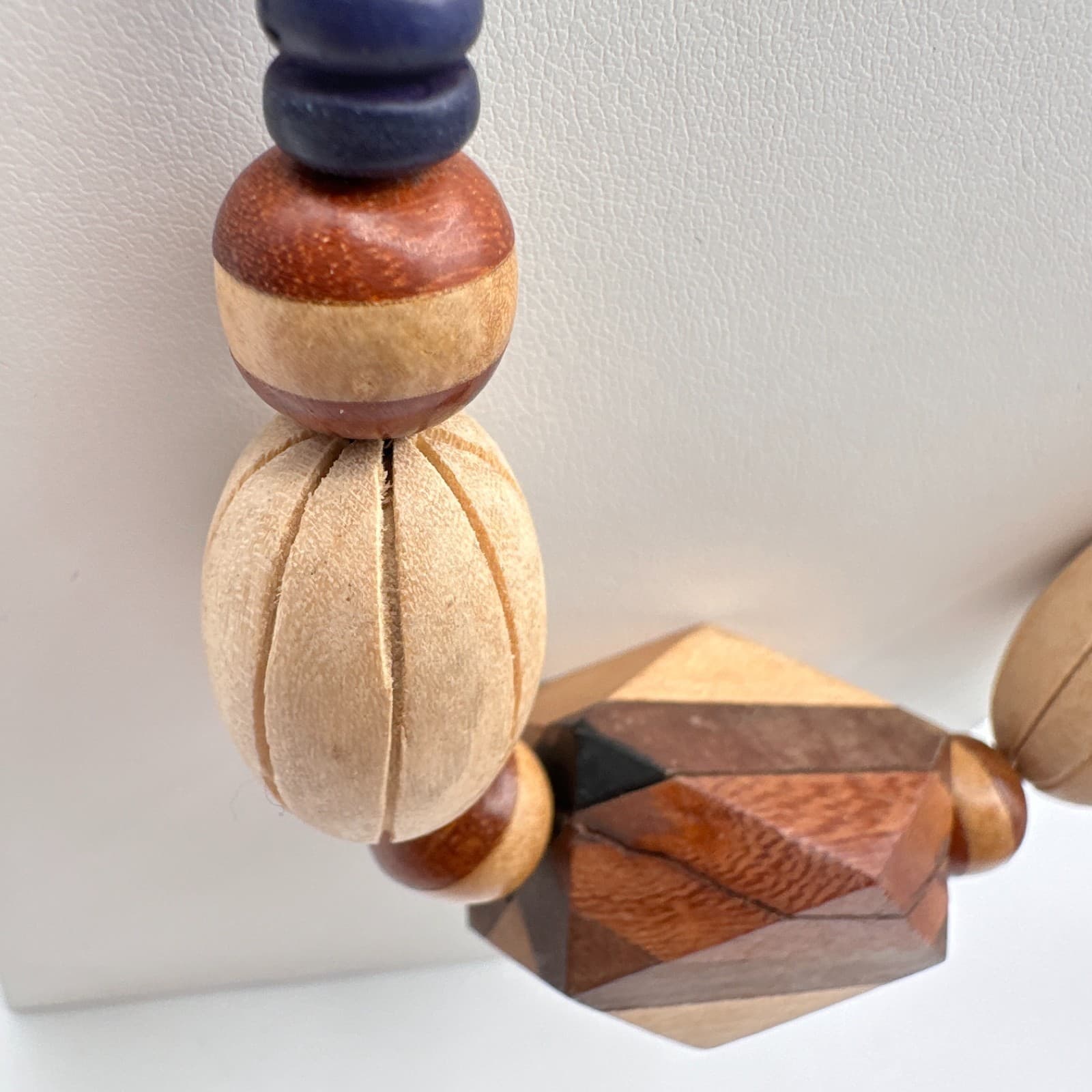 Vintage 90s Boho Chunky Wood Statement Necklace Geometric Beaded Ethnic Jewelry - Thumbnail 7