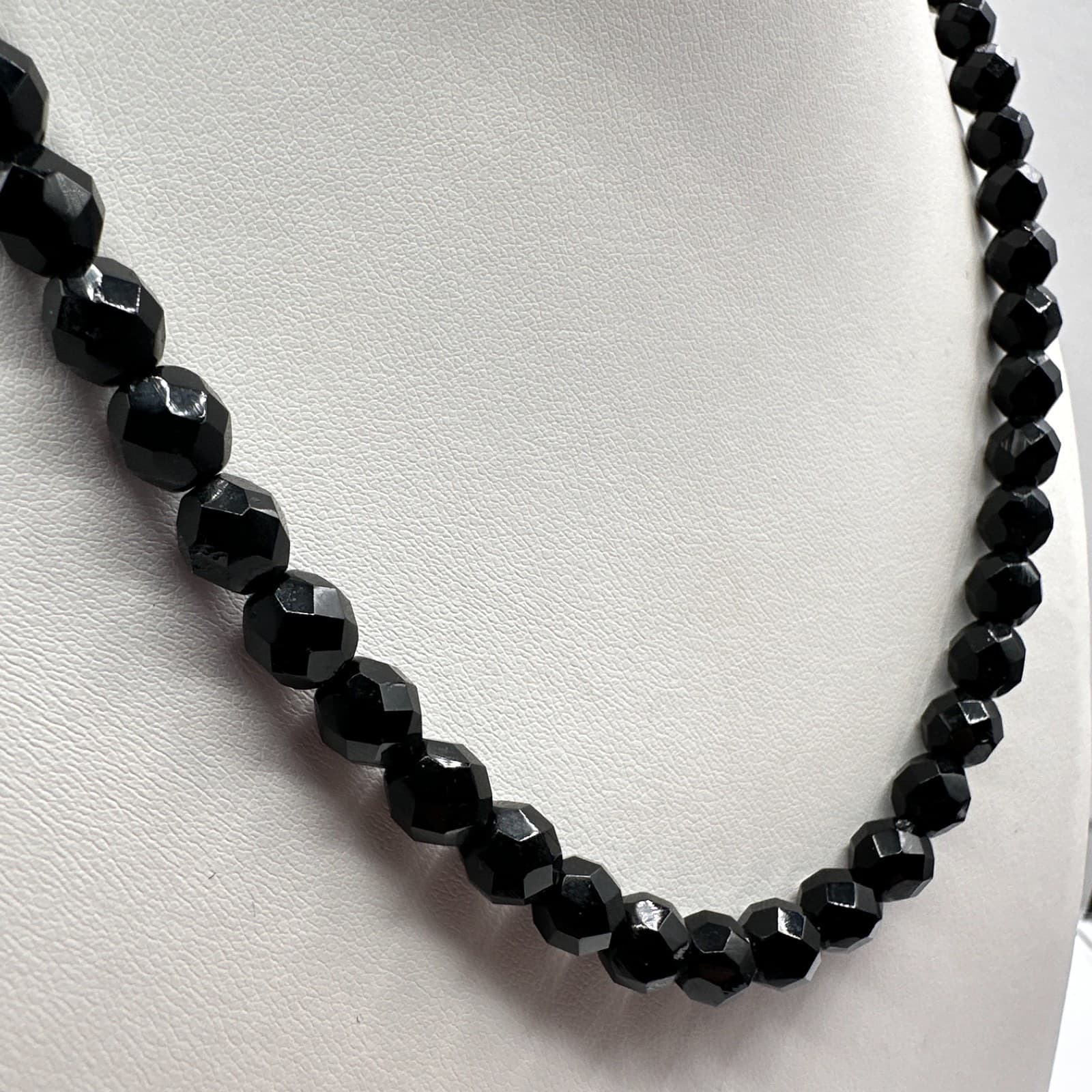 Vintage 90s Black Onyx Faceted Bead Necklace Statement Women's Classic Jewelry - Thumbnail 4