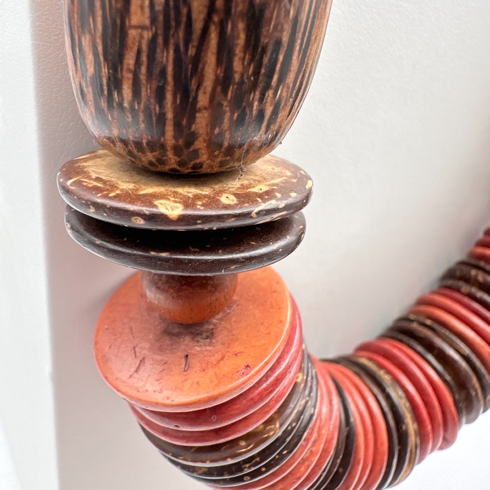 Vintage 90s Coconut Shell Wood Bead Necklace Chunky Boho Statement Jewelry - Thumbnail 3