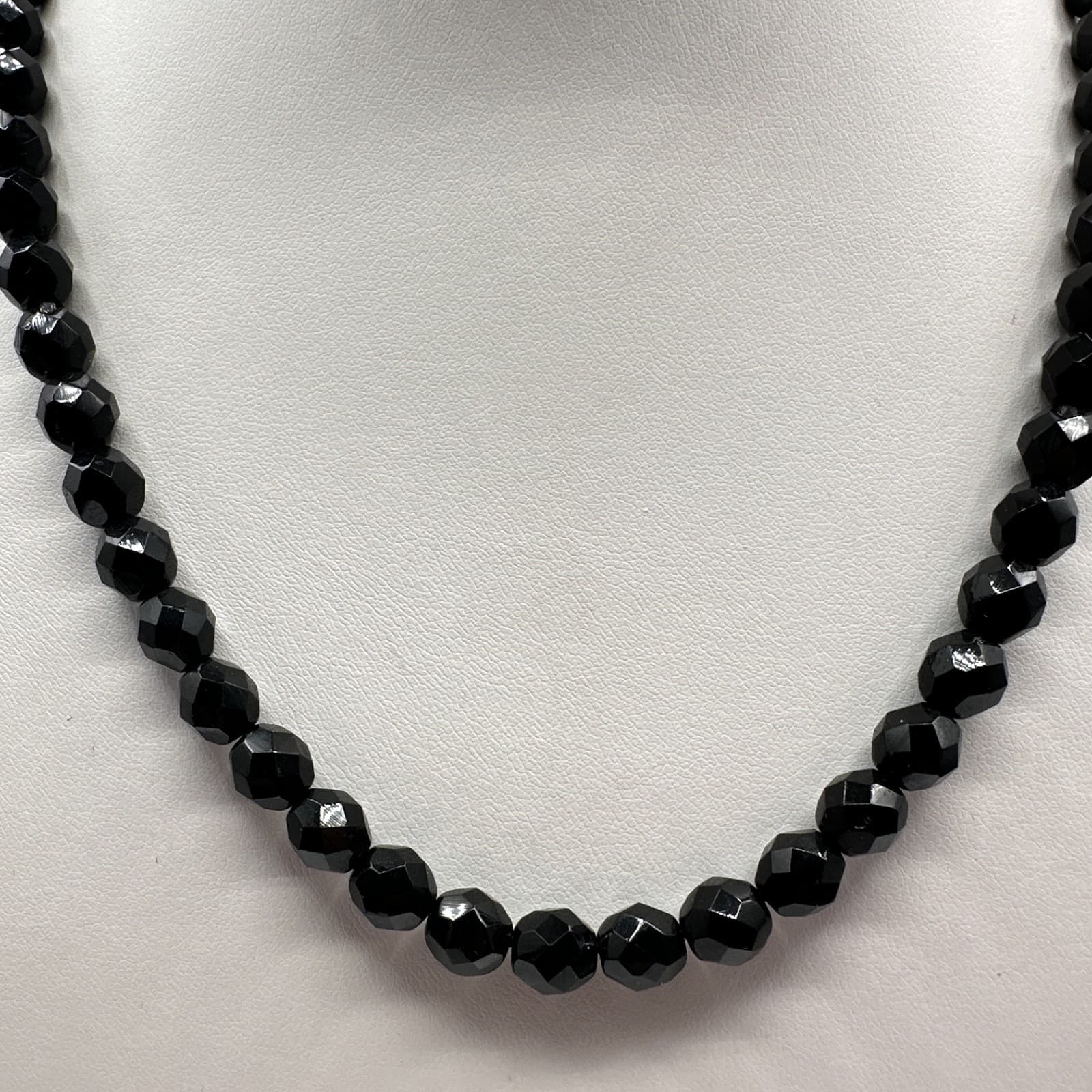 Vintage 90s Black Onyx Faceted Bead Necklace Statement Women's Classic Jewelry - Thumbnail 2