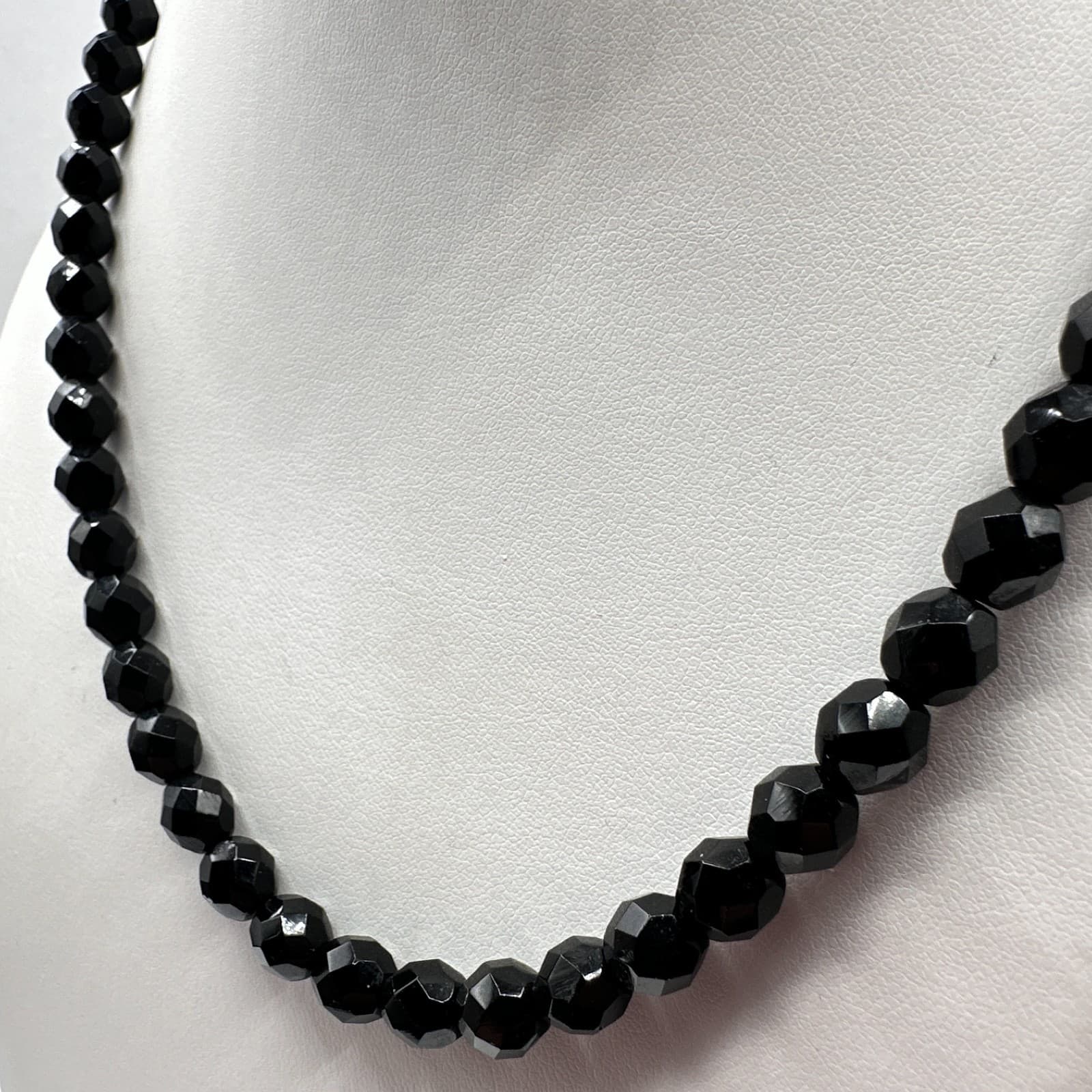 Vintage 90s Black Onyx Faceted Bead Necklace Statement Women's Classic Jewelry - Thumbnail 7