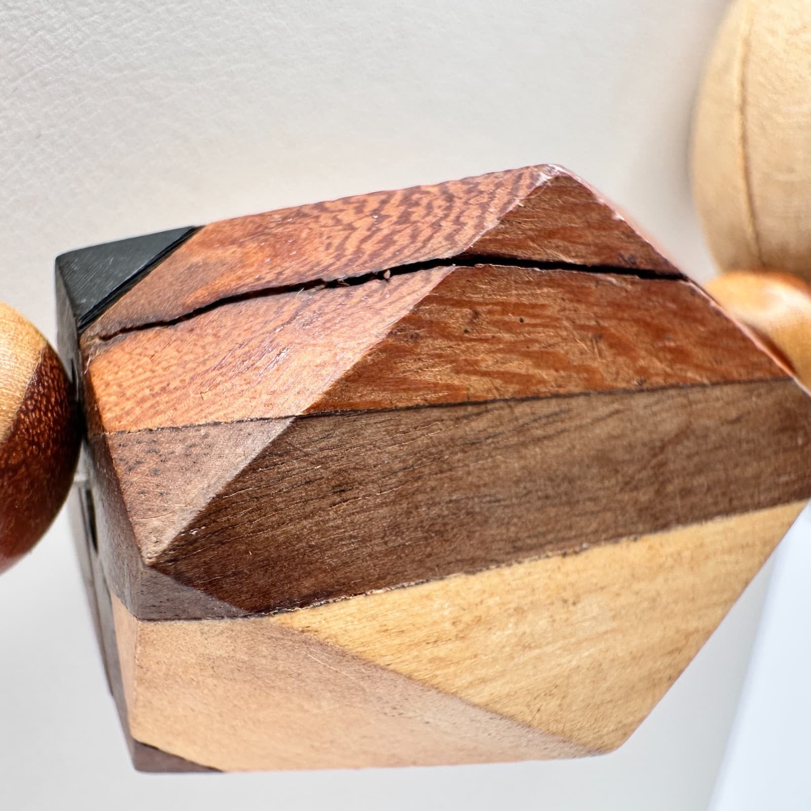 Vintage 90s Boho Chunky Wood Statement Necklace Geometric Beaded Ethnic Jewelry - Thumbnail 2