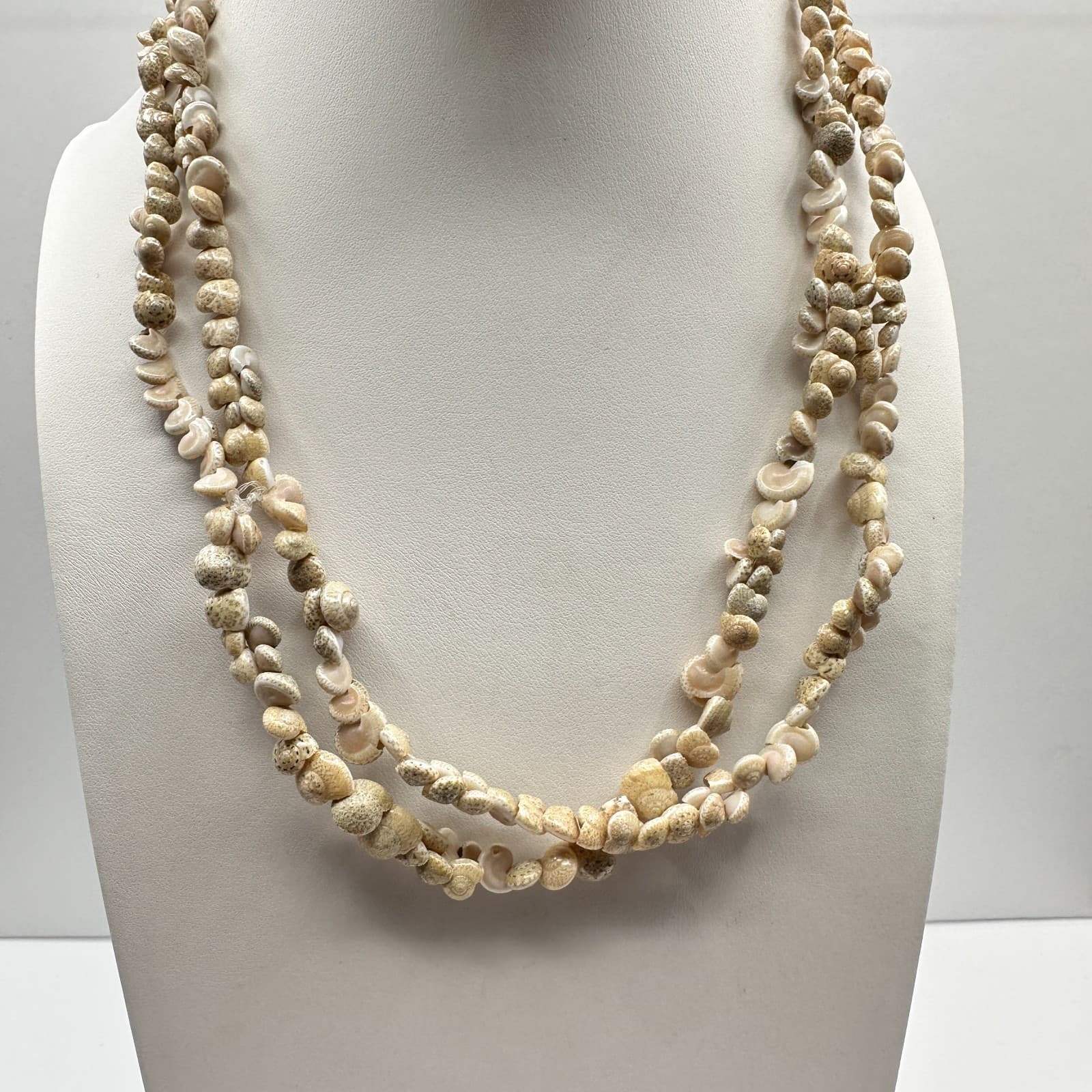 Vintage 90s Puka Shell Double Strand Necklace Beach Nautical Statement Jewelry - Image 1