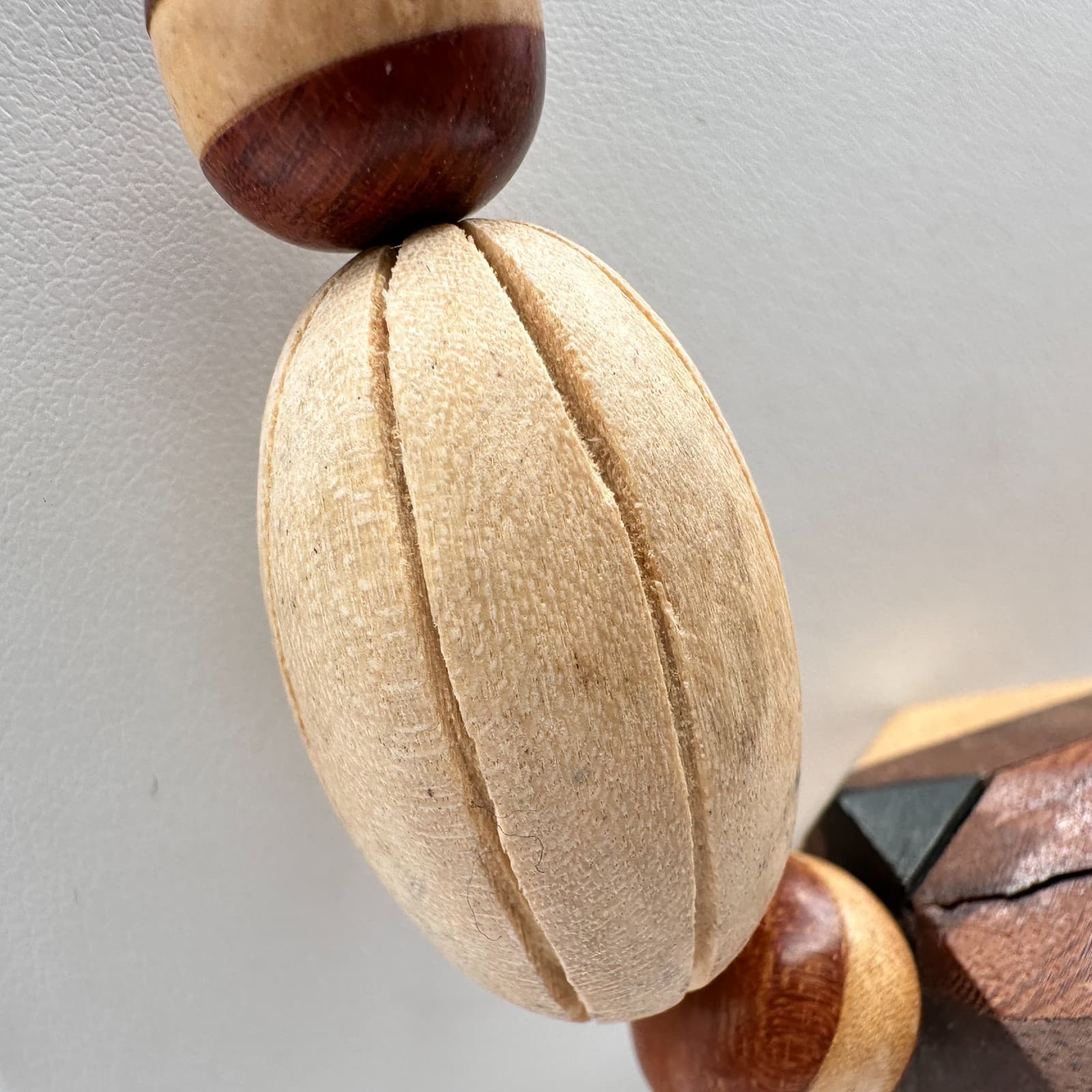 Vintage 90s Boho Chunky Wood Statement Necklace Geometric Beaded Ethnic Jewelry - Thumbnail 3