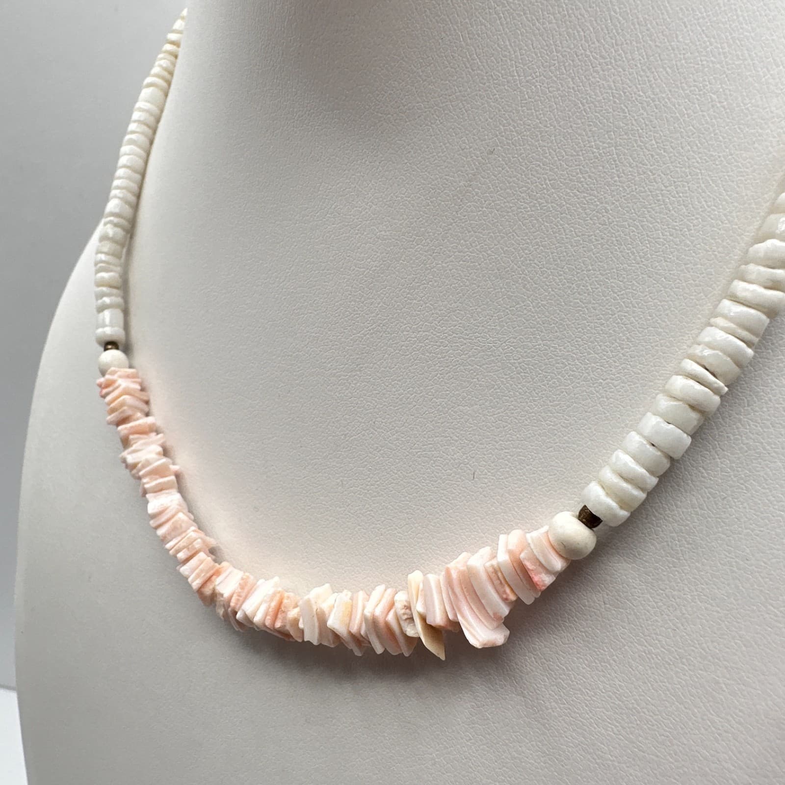 Vintage Y2K Pink Heishe Shell Necklace White Bead Boho Choker Statement Jewelry - Thumbnail 7