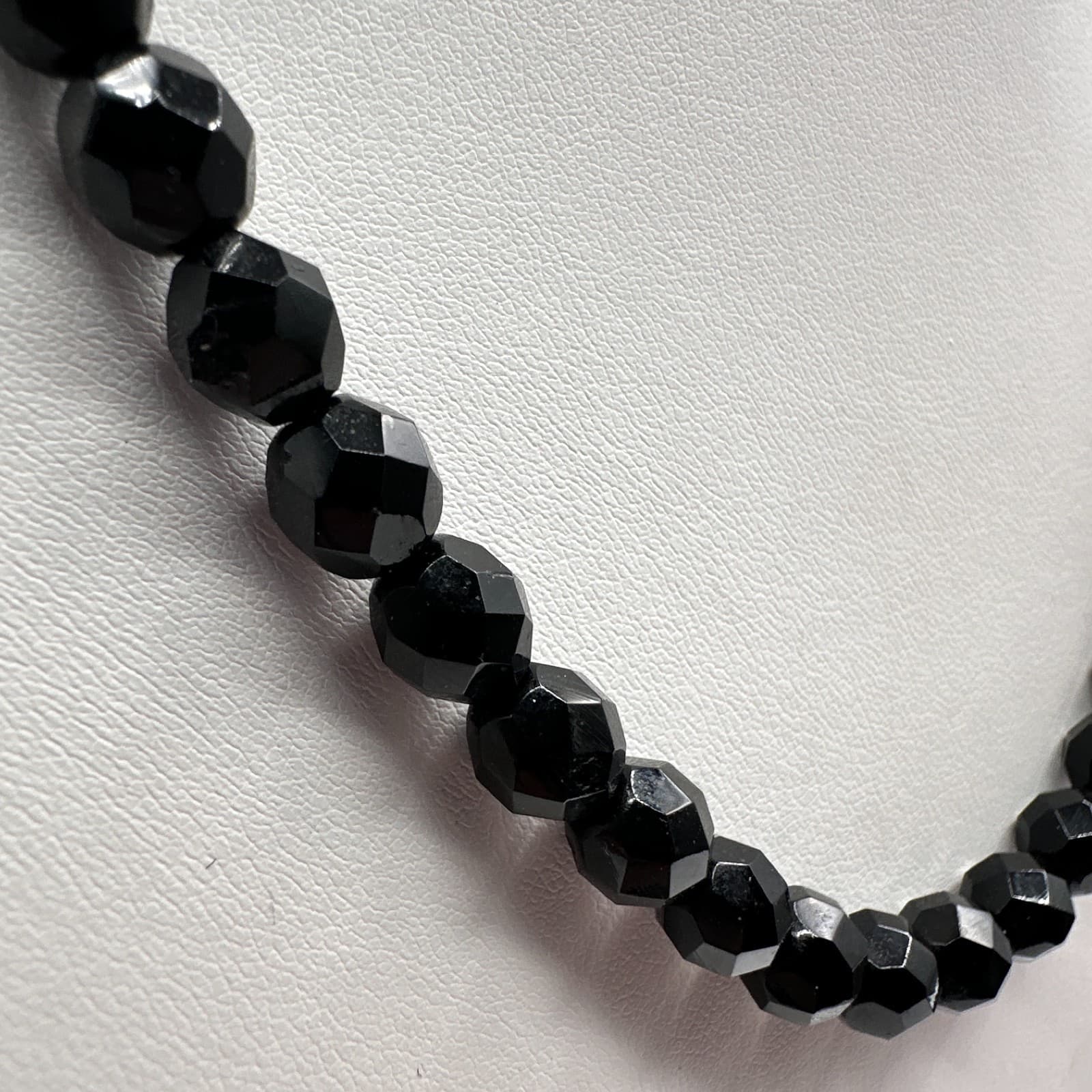 Vintage 90s Black Onyx Faceted Bead Necklace Statement Women's Classic Jewelry - Thumbnail 3