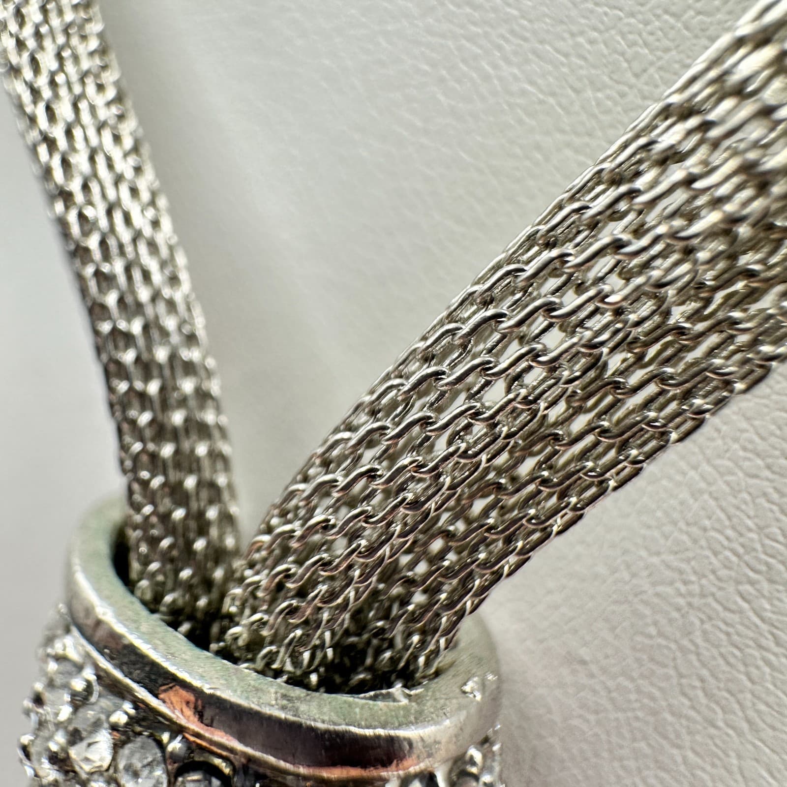 Vintage 90s Y2K Silver Tone Mesh Lariat Tassel Necklace Teardrop Glass Jewelry - Thumbnail 6