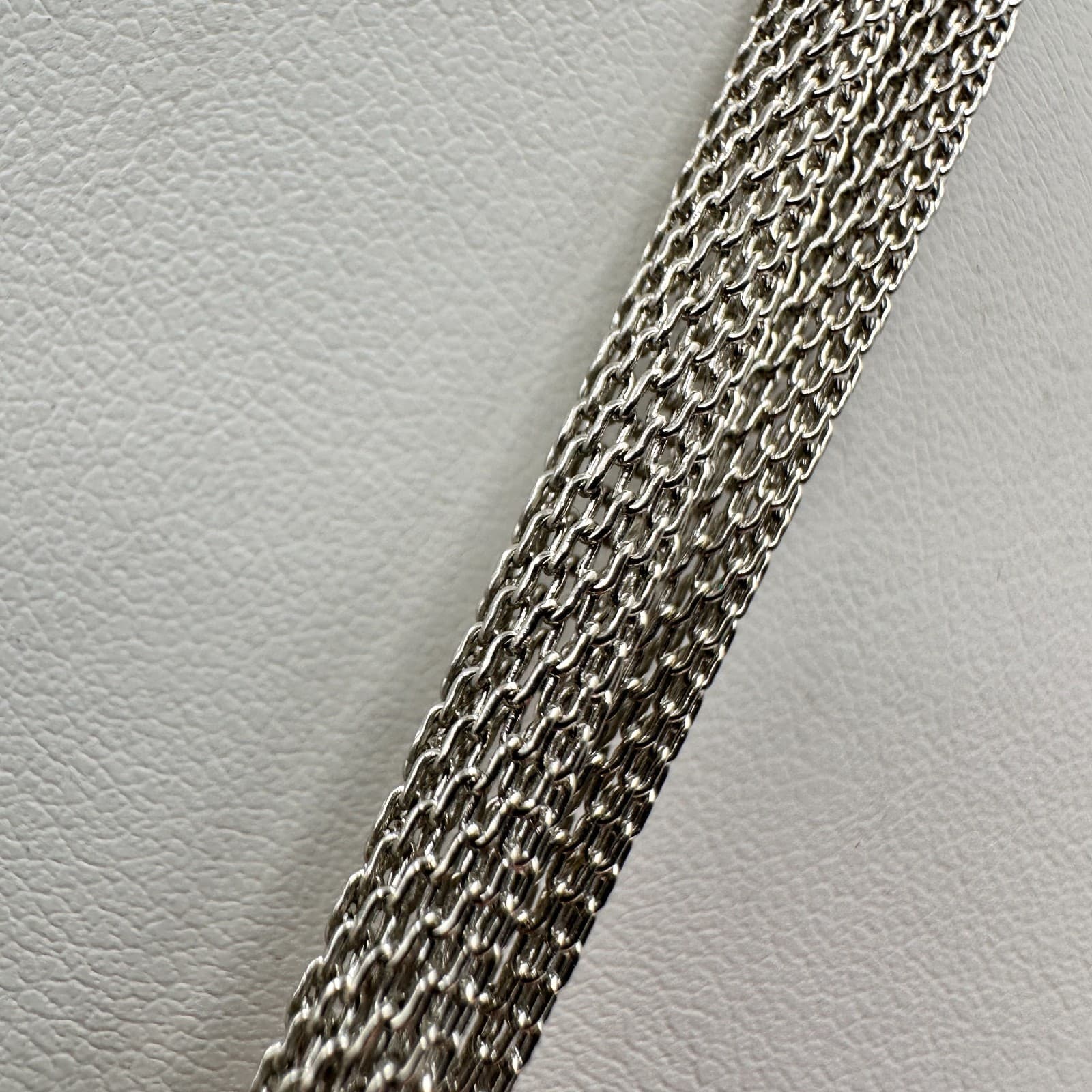 Vintage 90s Y2K Silver Tone Mesh Lariat Tassel Necklace Teardrop Glass Jewelry - Thumbnail 10