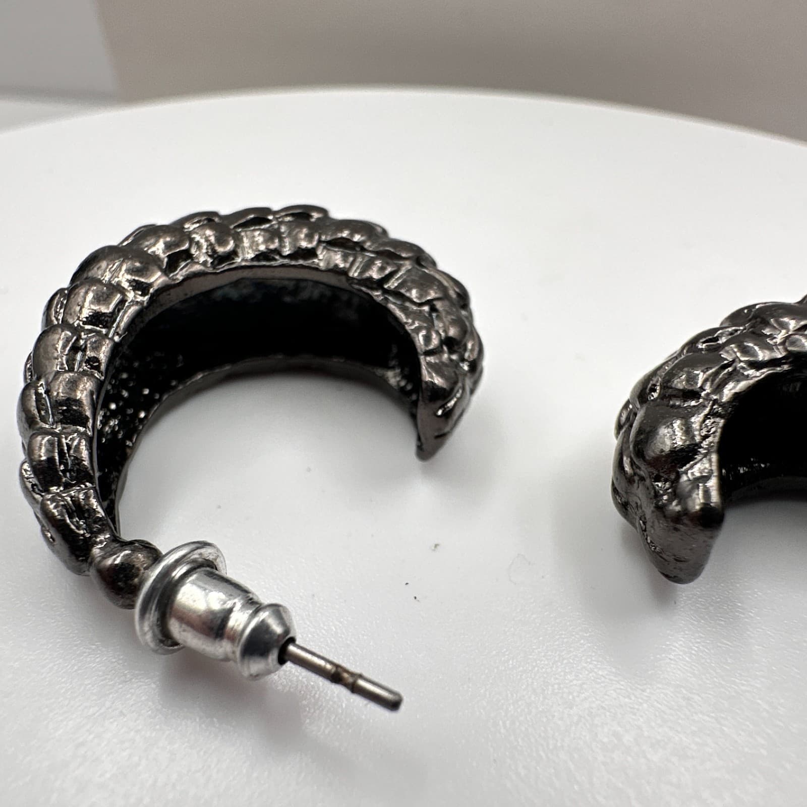 Vintage 90s Black Enamel Rhinestone Jewelry Set Silver-Tone Chunky Retro Hoop - Thumbnail 14