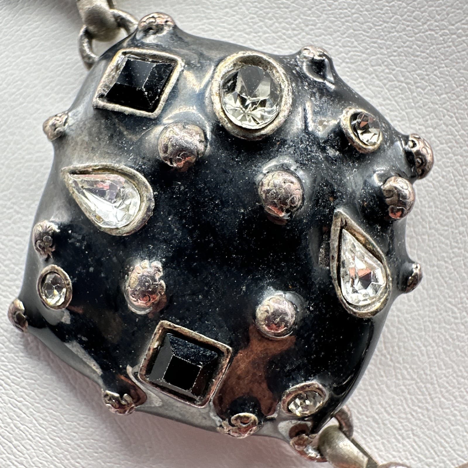 Vintage 90s Black Enamel Rhinestone Jewelry Set Silver-Tone Chunky Retro Hoop - Thumbnail 7