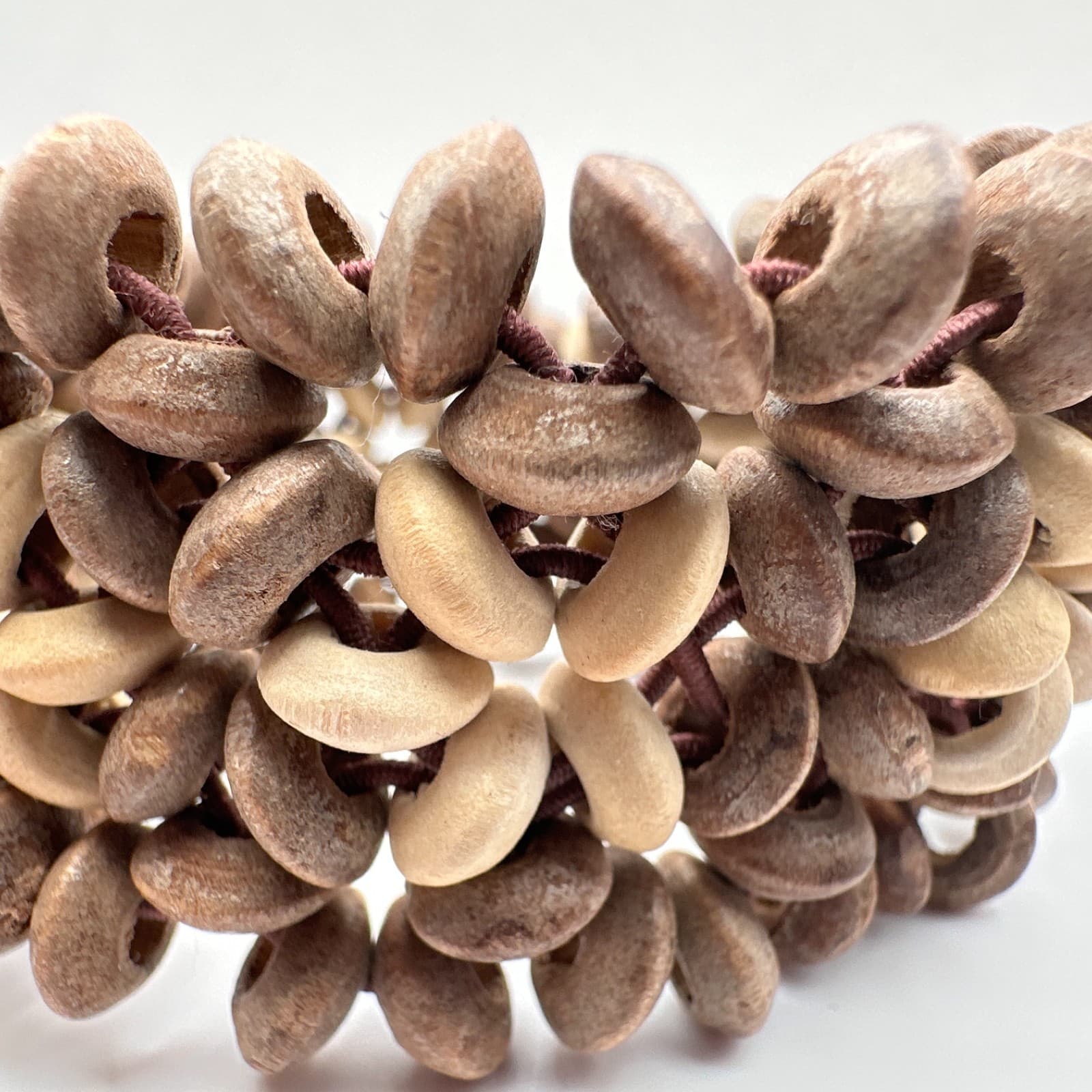 Vintage 90s Wood Bead Stretch Bracelet Floral Natural Style Boho Women's Jewelry - Thumbnail 4