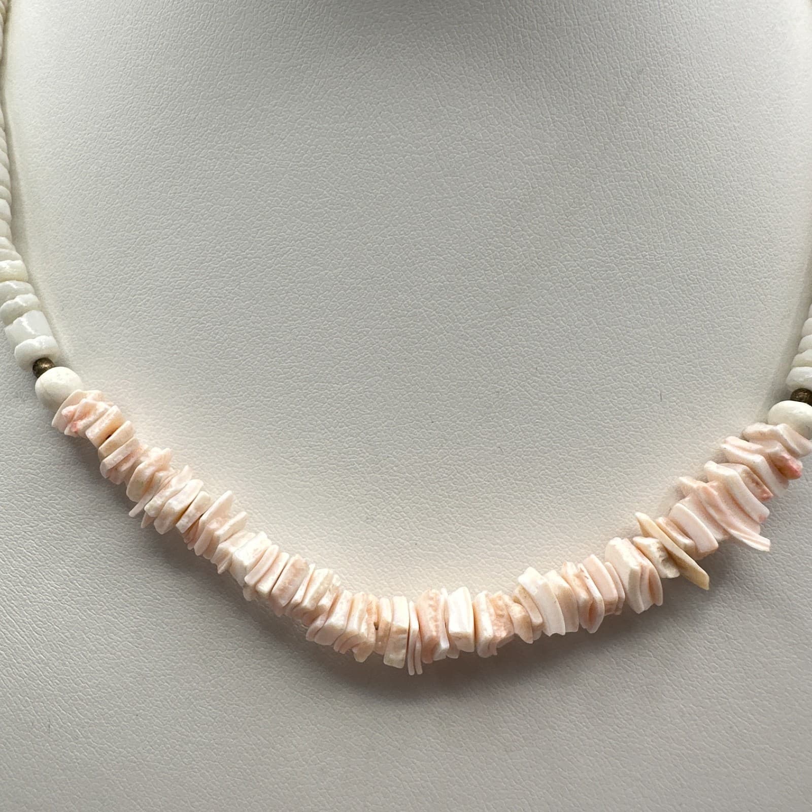 Vintage Y2K Pink Heishe Shell Necklace White Bead Boho Choker Statement Jewelry - Thumbnail 8