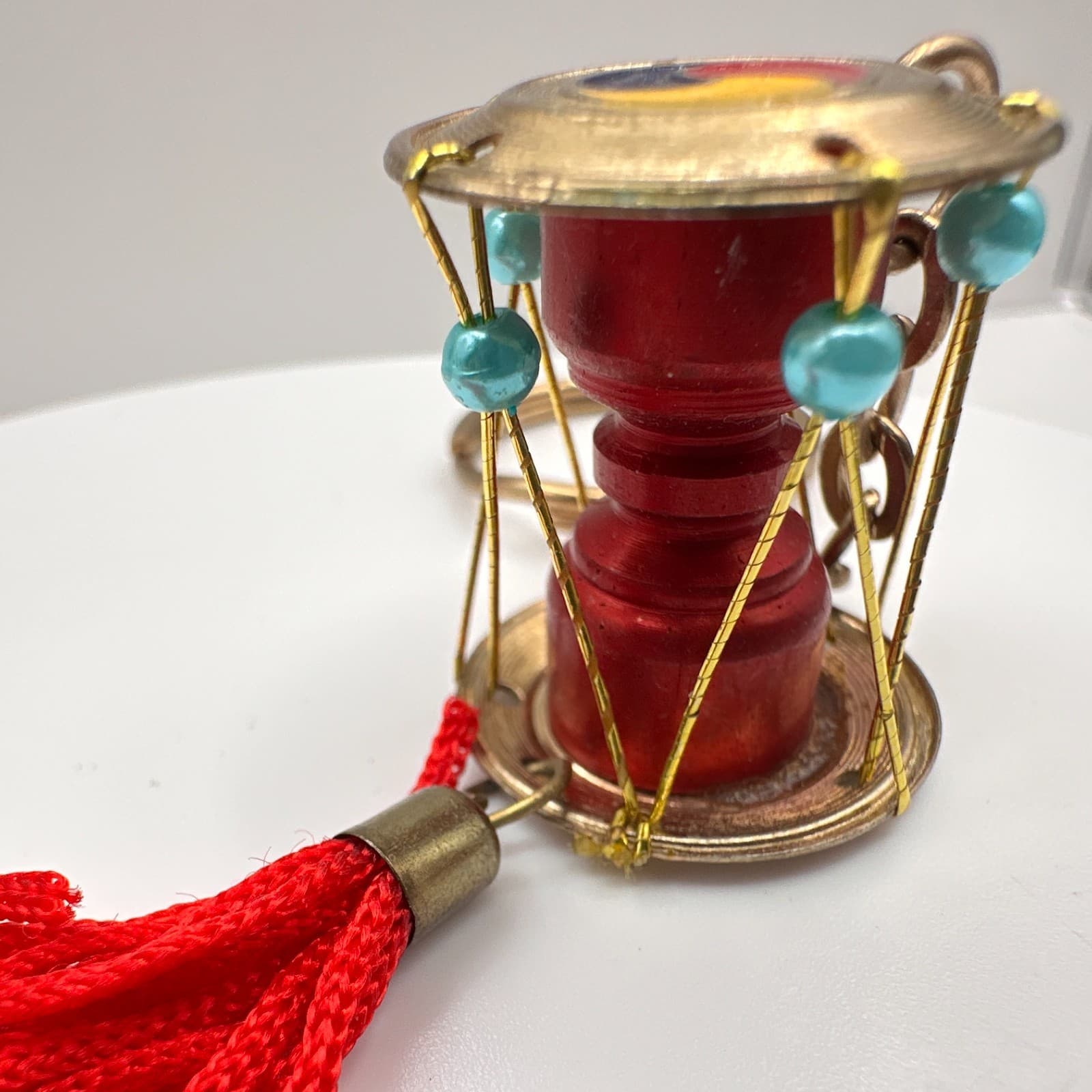 Vintage 90s Korean Janggu Drum Keychain Red Tassel Blue Bead Traditional Style - Thumbnail 8