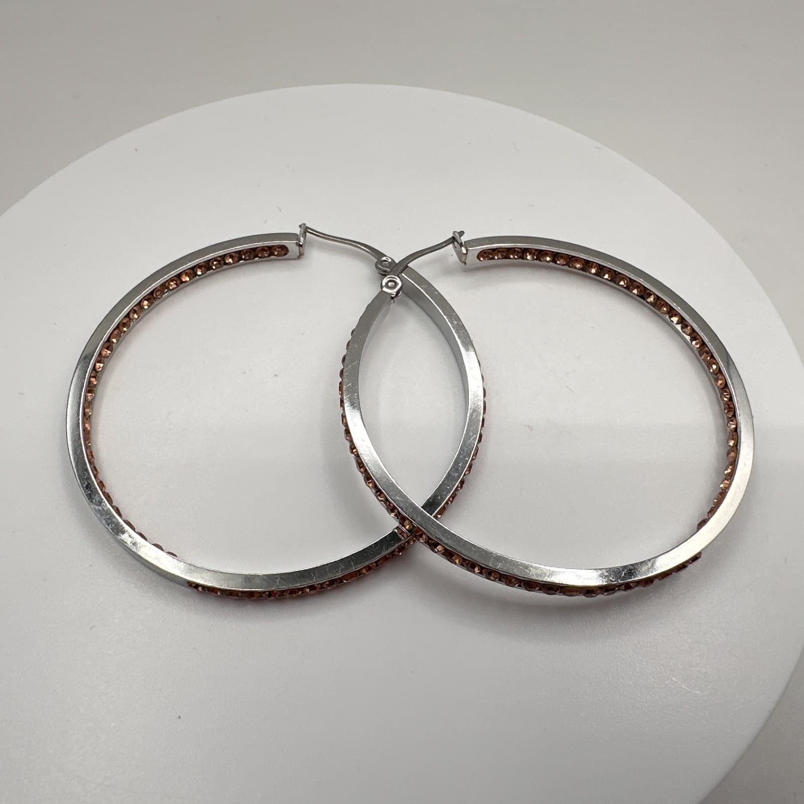 Vintage 90s Silver Tone Champagne Glass Large Hoop Earrings Fashion Jewelry - Thumbnail 3