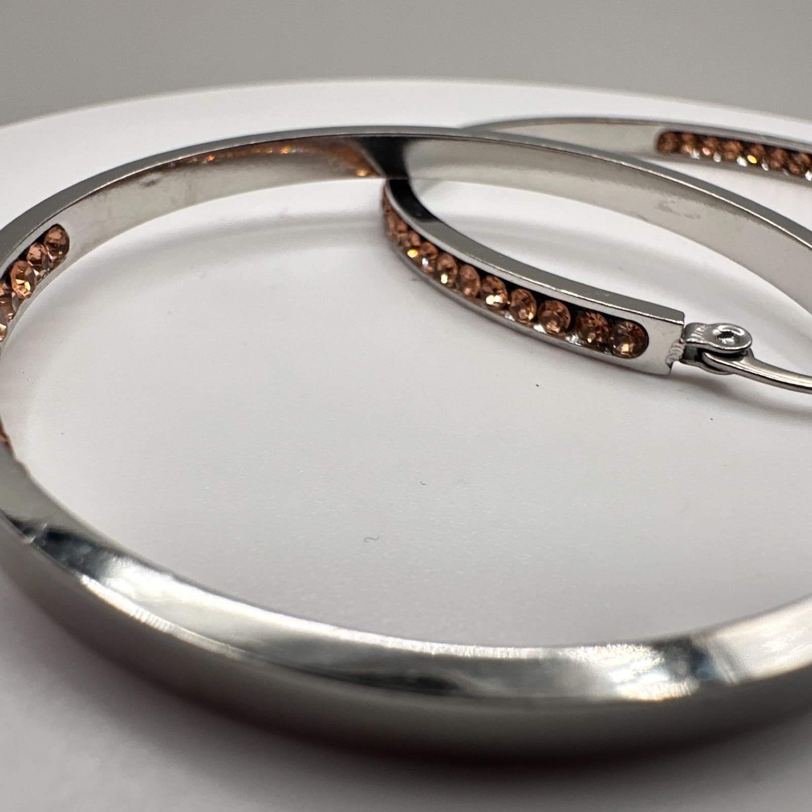 Vintage 90s Silver Tone Champagne Glass Large Hoop Earrings Fashion Jewelry - Thumbnail 9