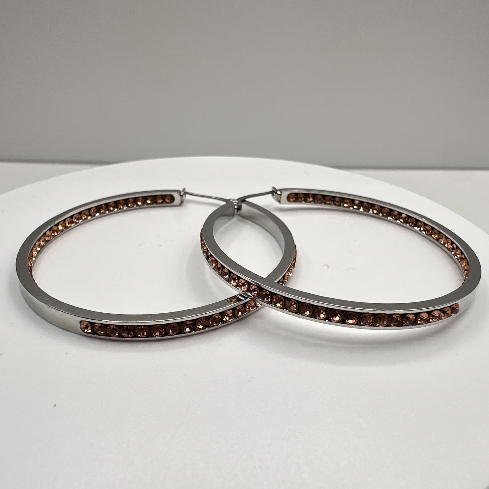 Vintage 90s Silver Tone Champagne Glass Large Hoop Earrings Fashion Jewelry - Image 1