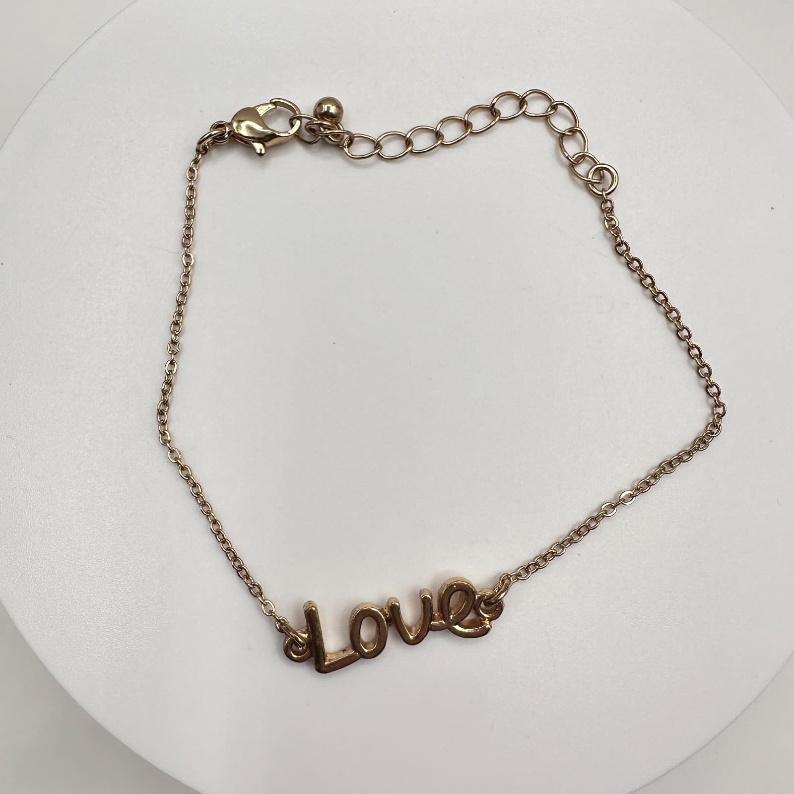Vintage 90s Gold Tone Love Script Charm Bracelet Minimalist Dainty Jewelry - Image 1