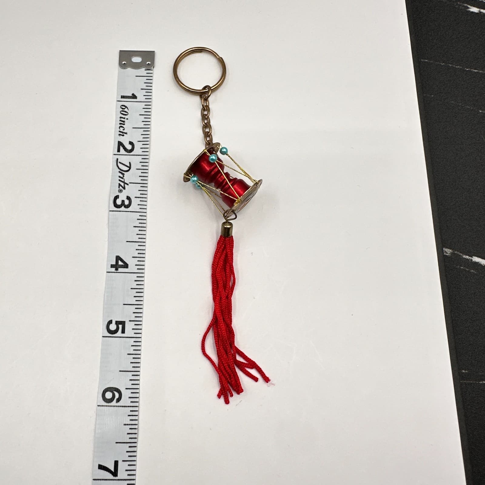 Vintage 90s Korean Janggu Drum Keychain Red Tassel Blue Bead Traditional Style - Thumbnail 10