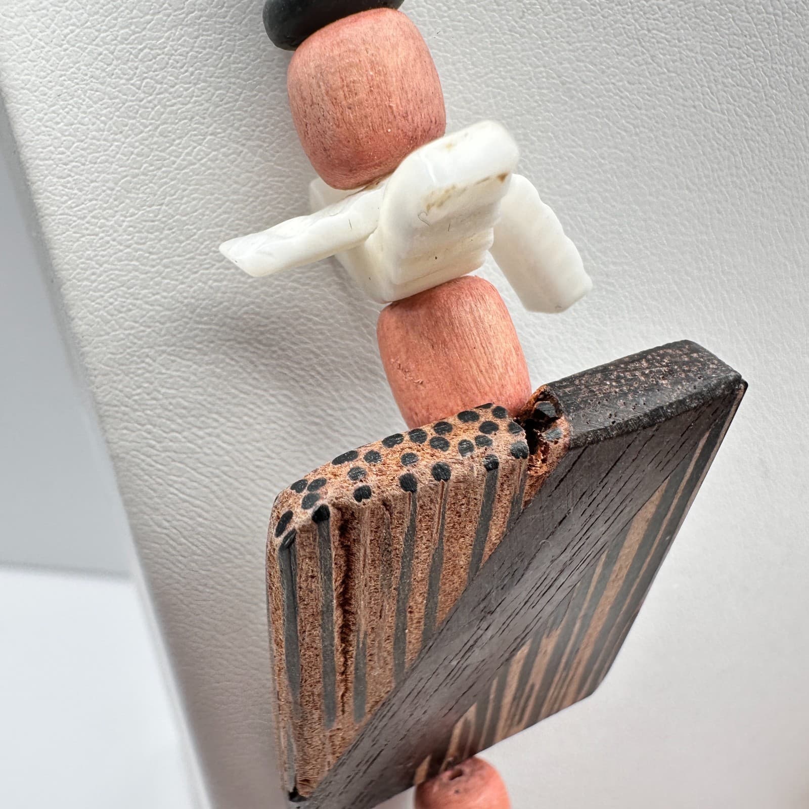 Vintage 90s Boho Chunky Wood Statement Necklace Geometric Beaded Ethnic Jewelry - Thumbnail 6