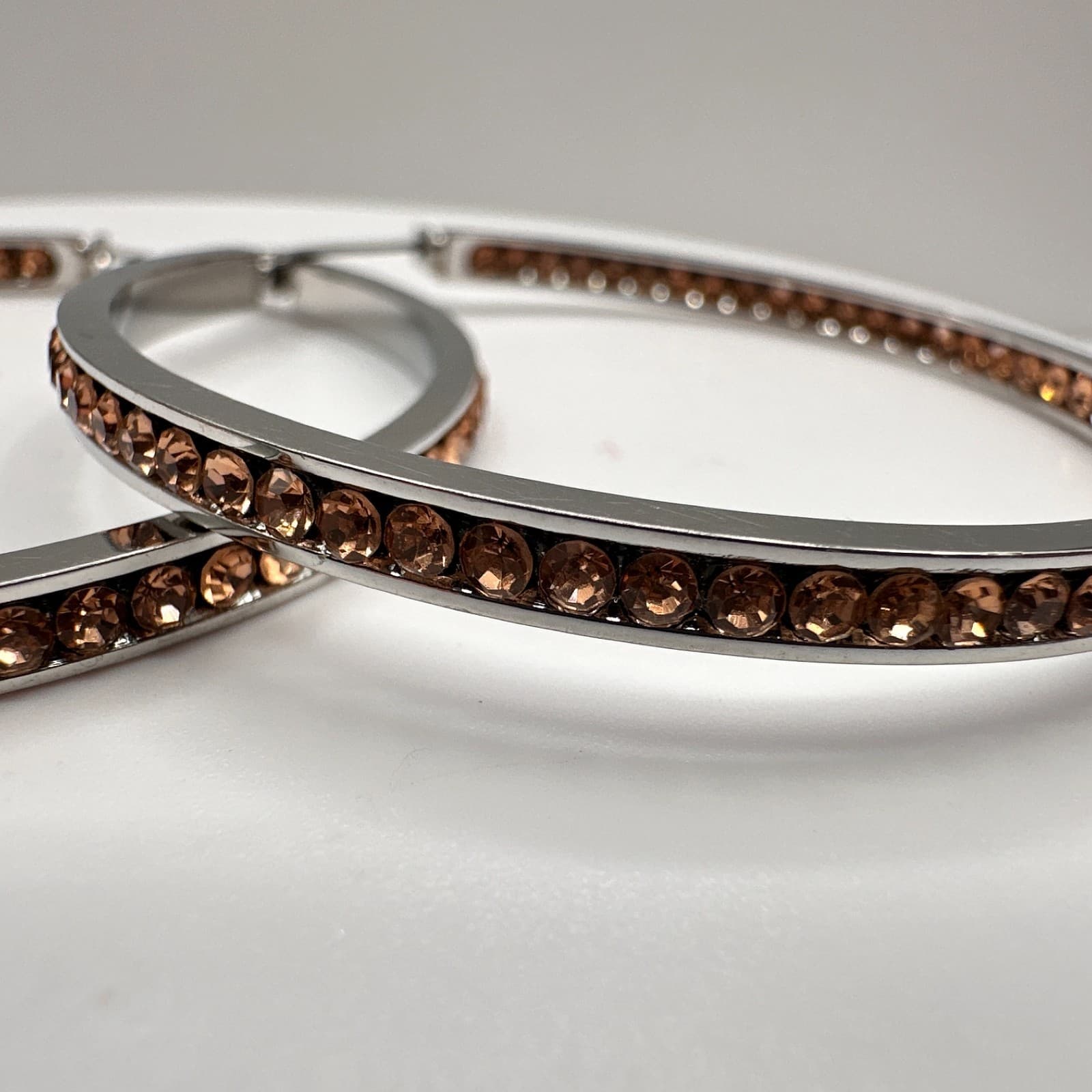 Vintage 90s Silver Tone Champagne Glass Large Hoop Earrings Fashion Jewelry - Thumbnail 5